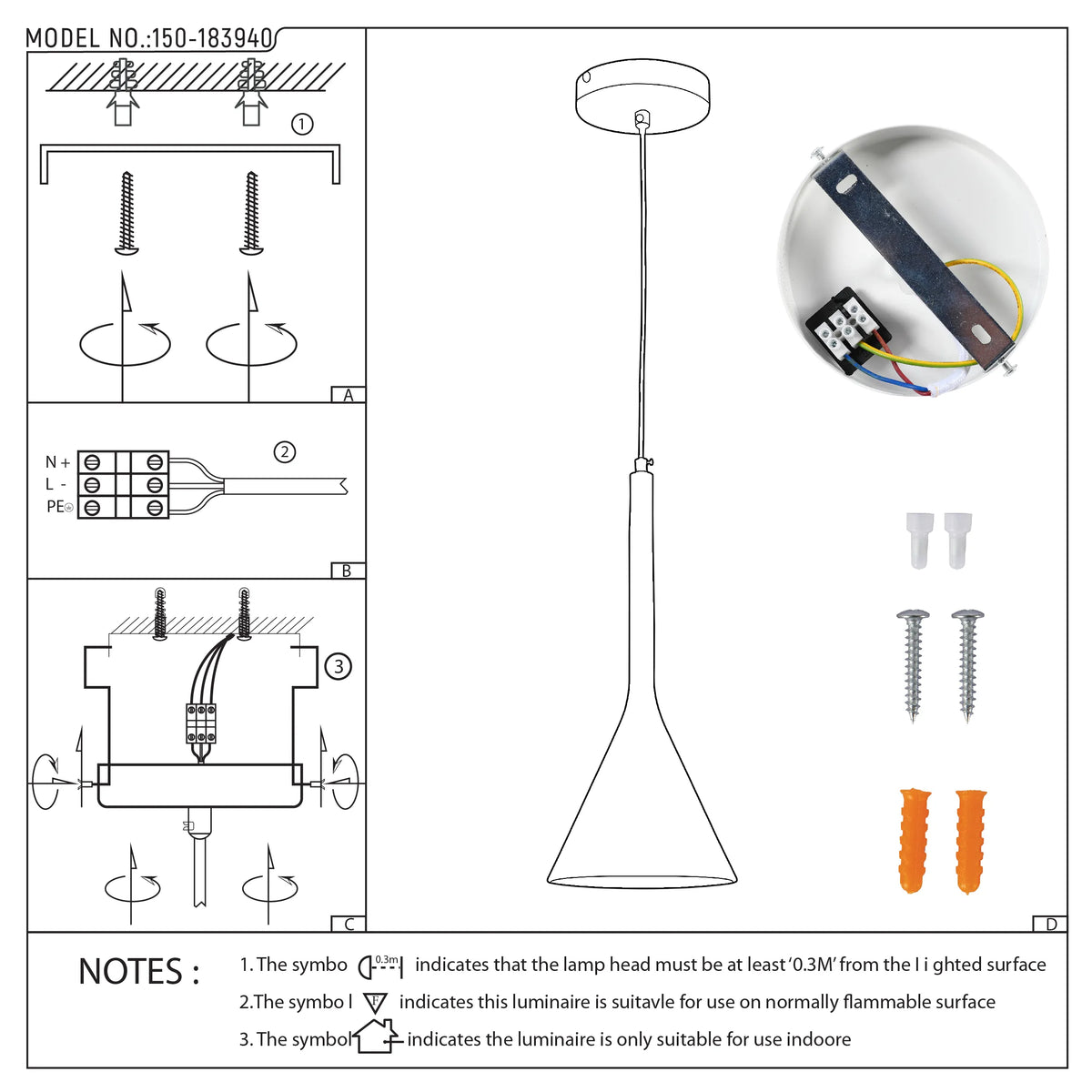Lámpara colgante de techo de metal estilo nórdico moderno con forma de embudo, casquillo E27