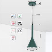 Lámpara colgante de techo de metal estilo nórdico moderno con forma de embudo, casquillo E27