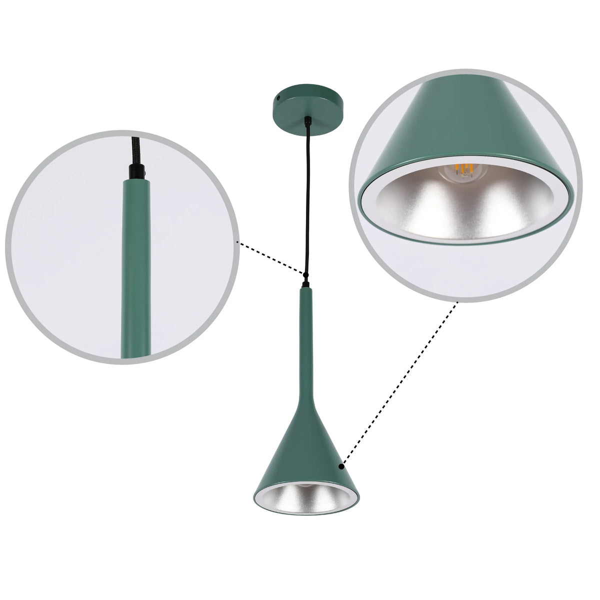 Lámpara colgante de techo de metal estilo nórdico moderno con forma de embudo, casquillo E27