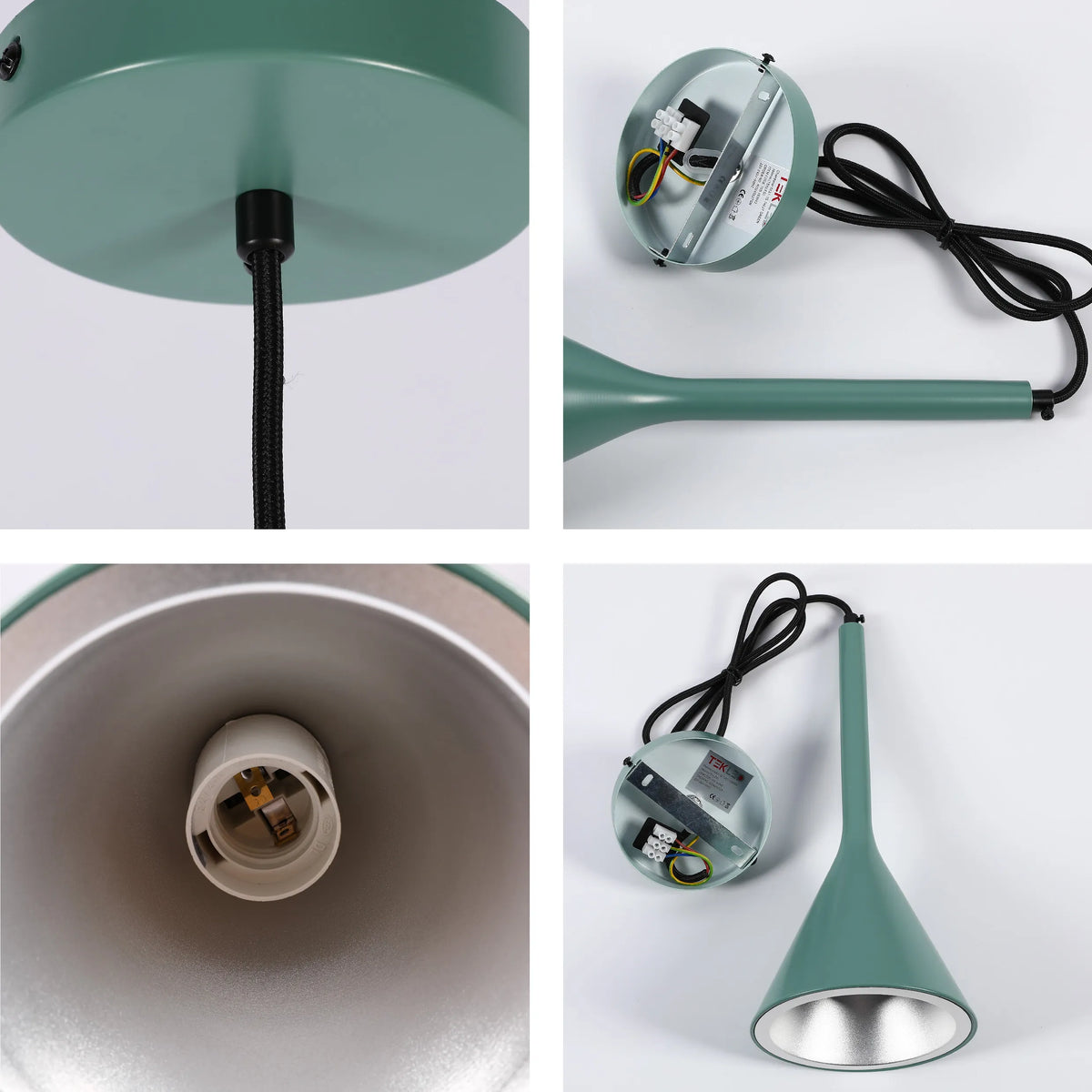 Lámpara colgante de techo de metal estilo nórdico moderno con forma de embudo, casquillo E27