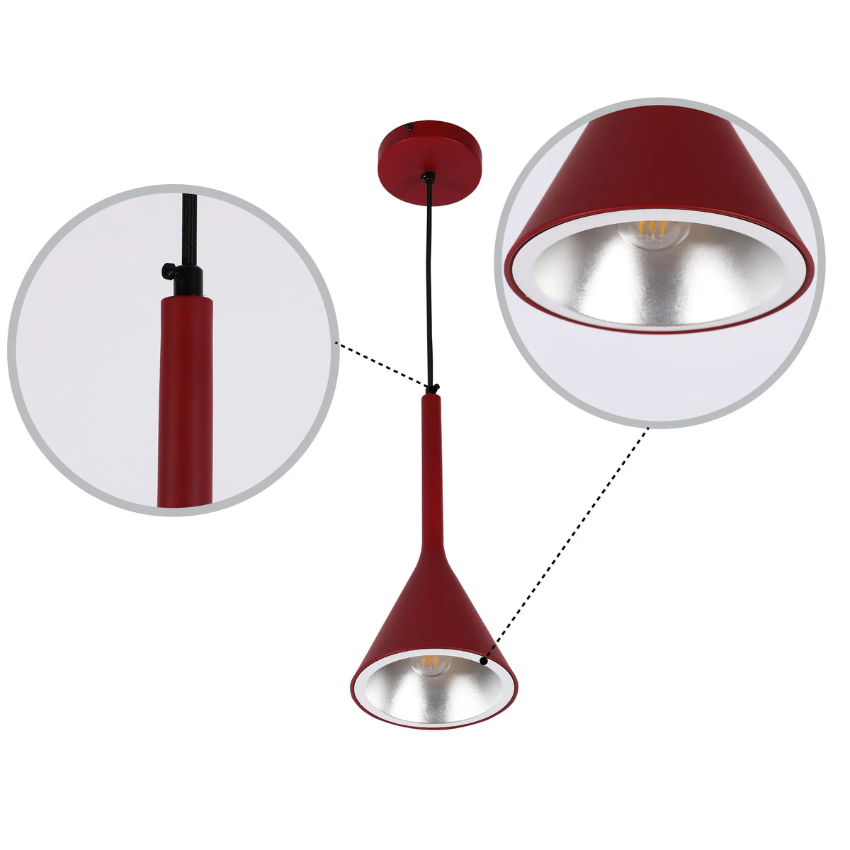 Lámpara colgante de techo de metal estilo nórdico moderno con forma de embudo, casquillo E27