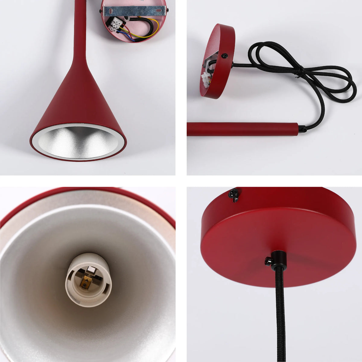 Lámpara colgante de techo de metal estilo nórdico moderno con forma de embudo, casquillo E27