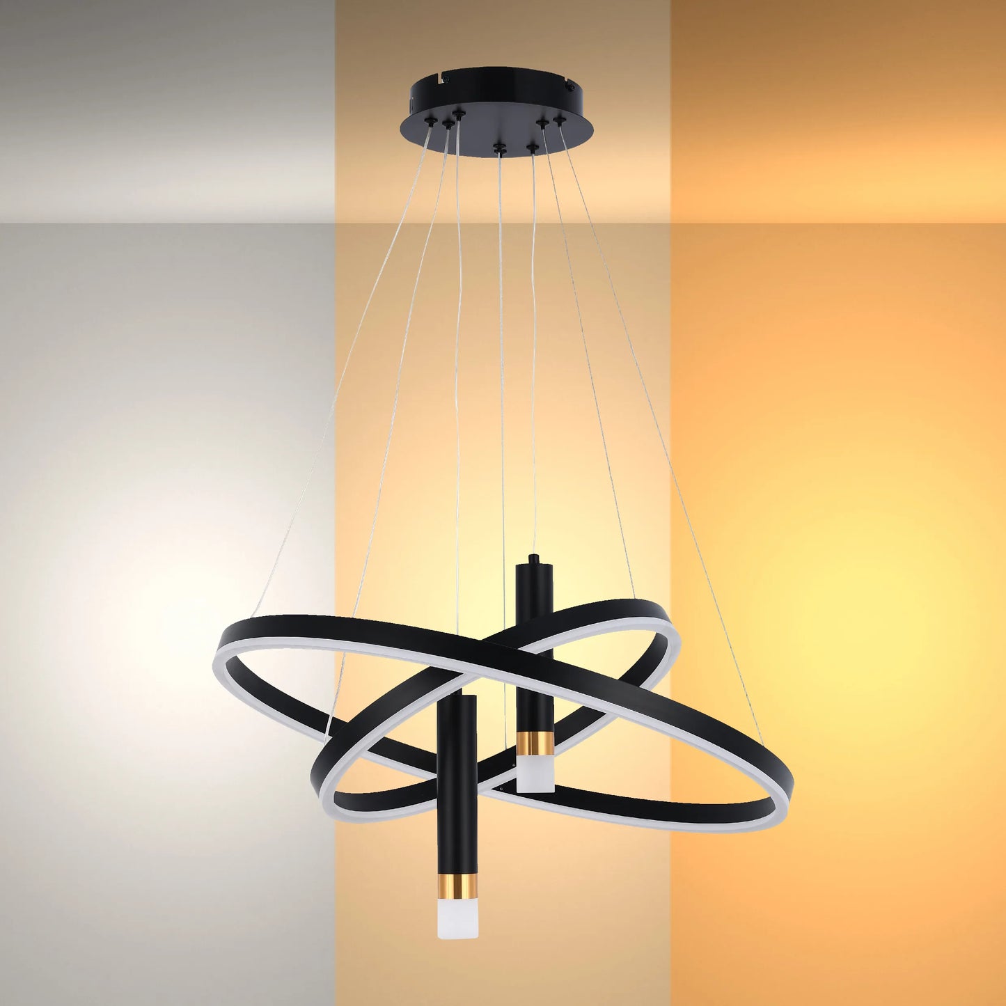 Candelabro moderno negro y dorado con 3 aros entrecruzados - 3 temperaturas de color (3CCT)
