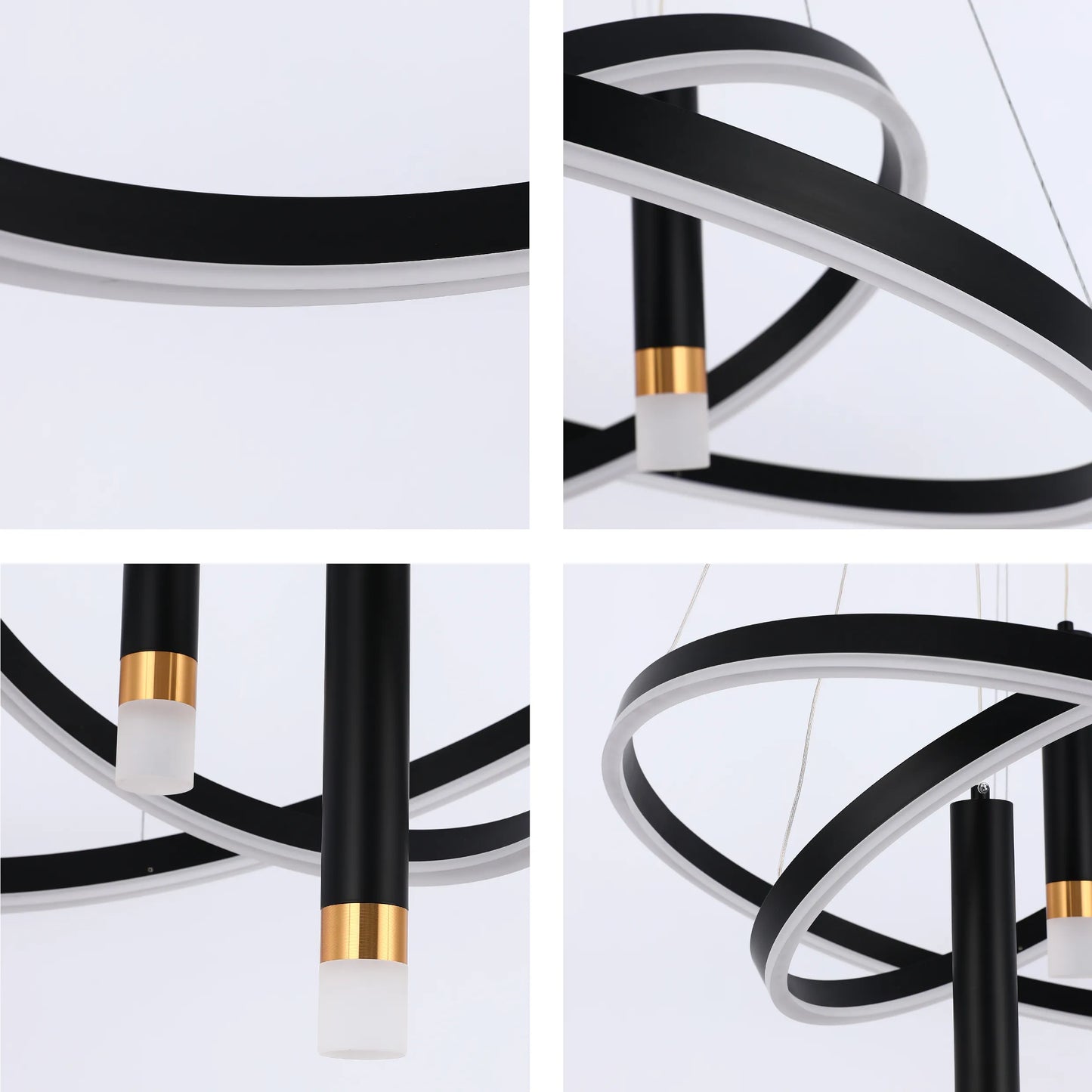 Candelabro moderno negro y dorado con 3 aros entrecruzados - 3 temperaturas de color (3CCT)