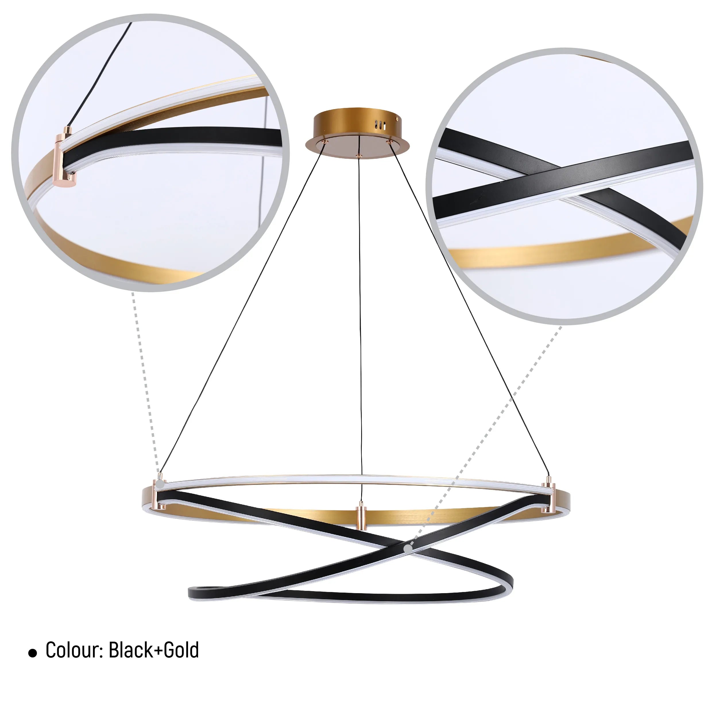 Lámpara Colgante LED Moderna de Aros en Negro y Dorado