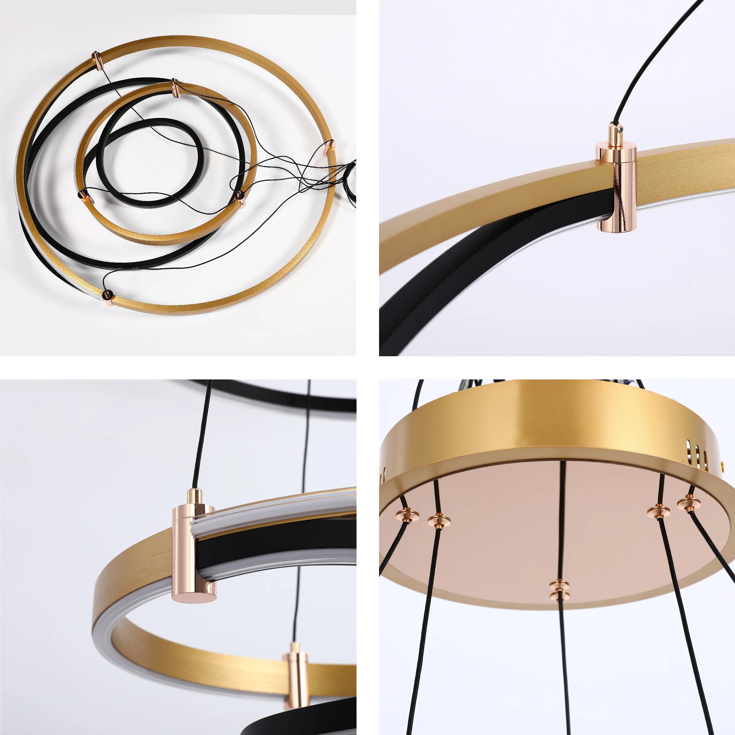Lámpara Colgante LED Moderna de Aros en Negro y Dorado