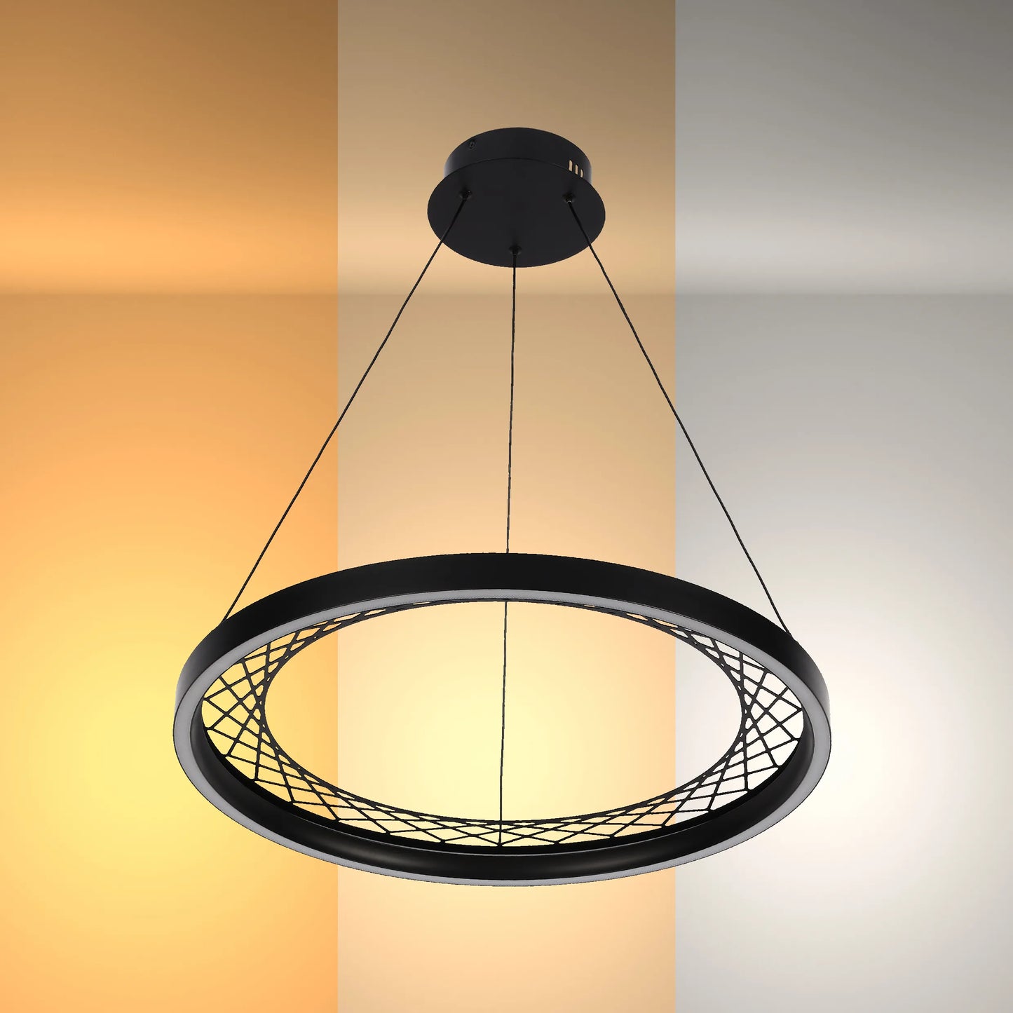 Lámpara Colgante Circular Negra con Diseño de Celosía - Opciones de Uno y Dos Aros