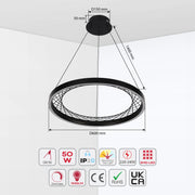Lámpara Colgante Circular Negra con Diseño de Celosía - Opciones de Uno y Dos Aros