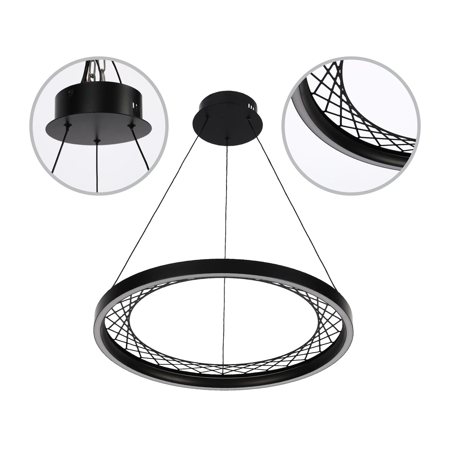 Lámpara Colgante Circular Negra con Diseño de Celosía - Opciones de Uno y Dos Aros