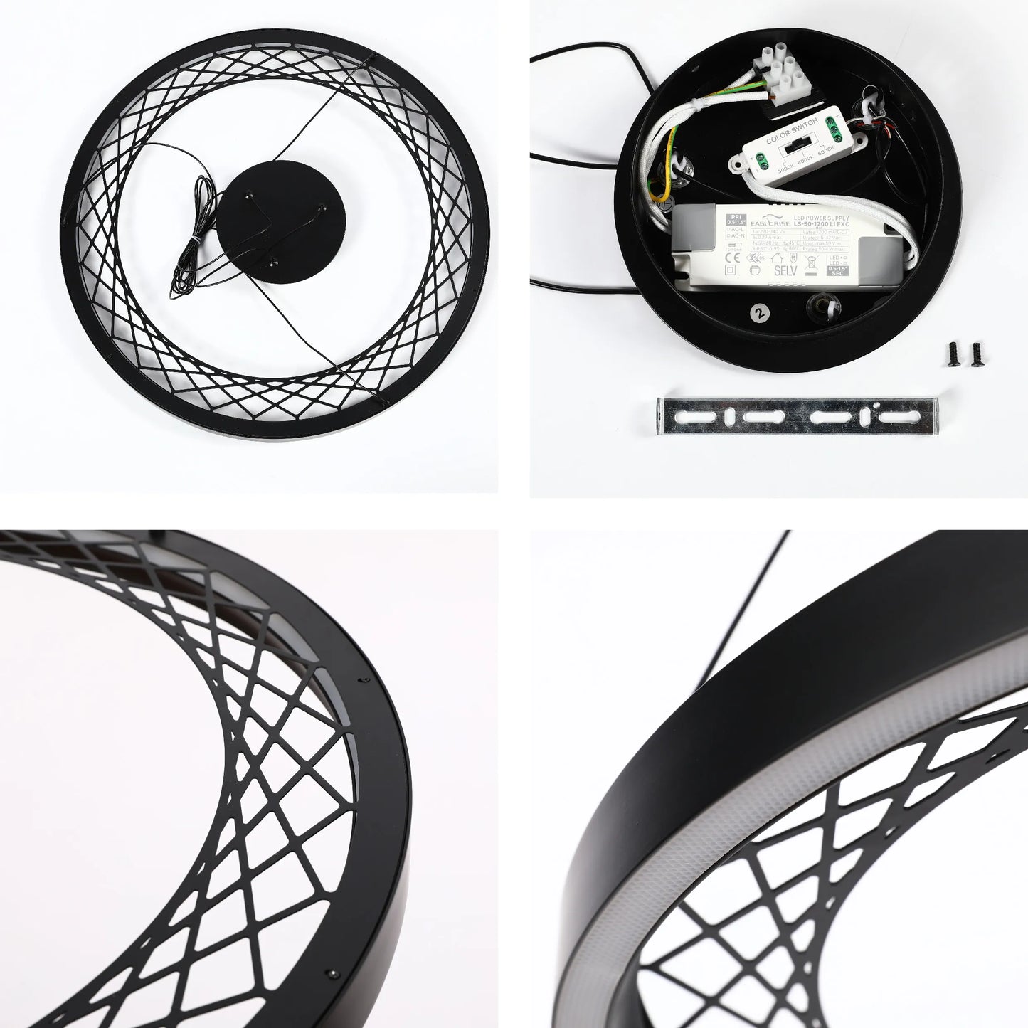 Lámpara Colgante Circular Negra con Diseño de Celosía - Opciones de Uno y Dos Aros