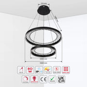 Lámpara Colgante Circular Negra con Diseño de Celosía - Opciones de Uno y Dos Aros