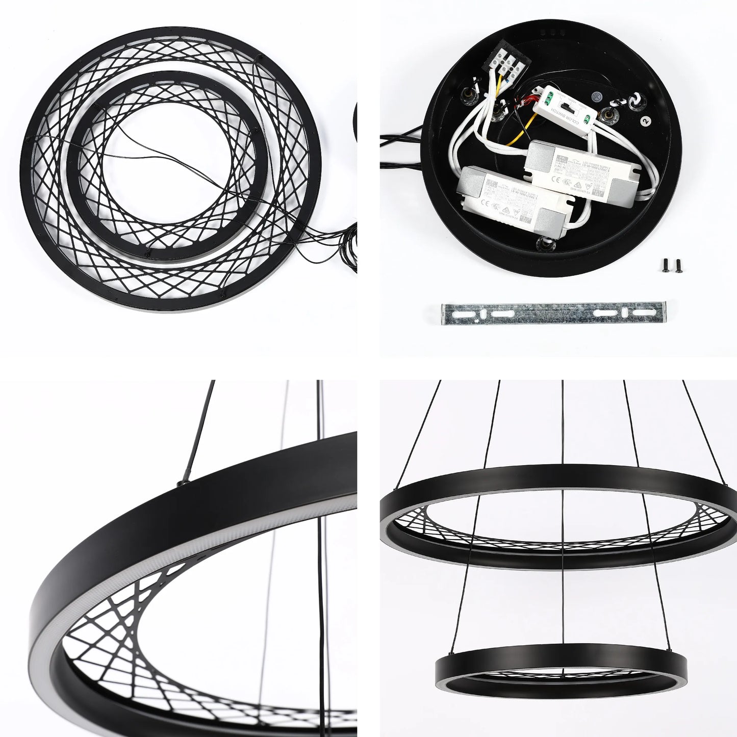 Lámpara Colgante Circular Negra con Diseño de Celosía - Opciones de Uno y Dos Aros