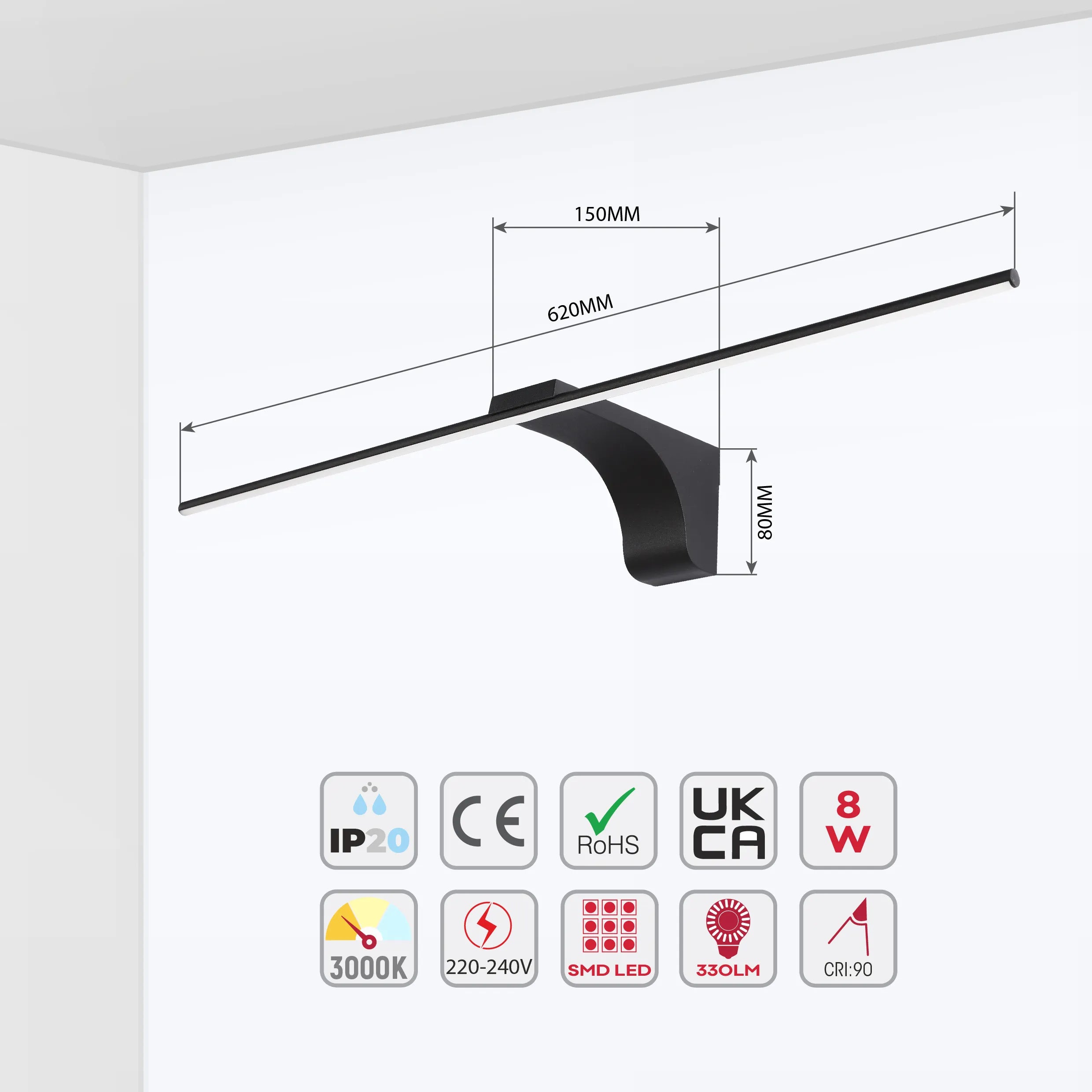Aplique de Pared Lineal LED Negro IP20