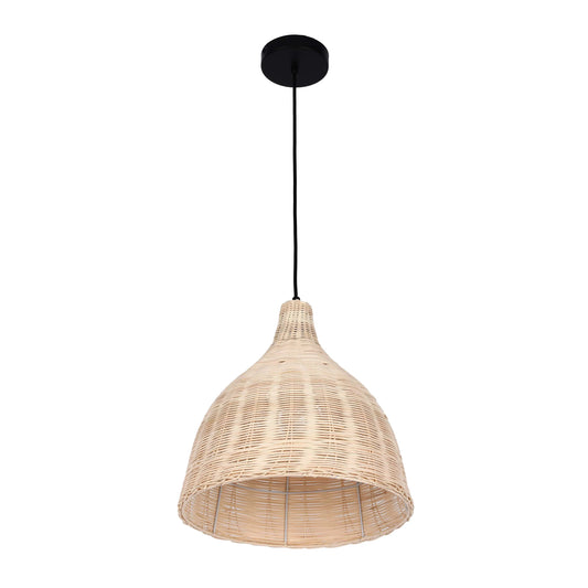 Lámpara Colgante de Bambú Tejido Negro y Natural E27