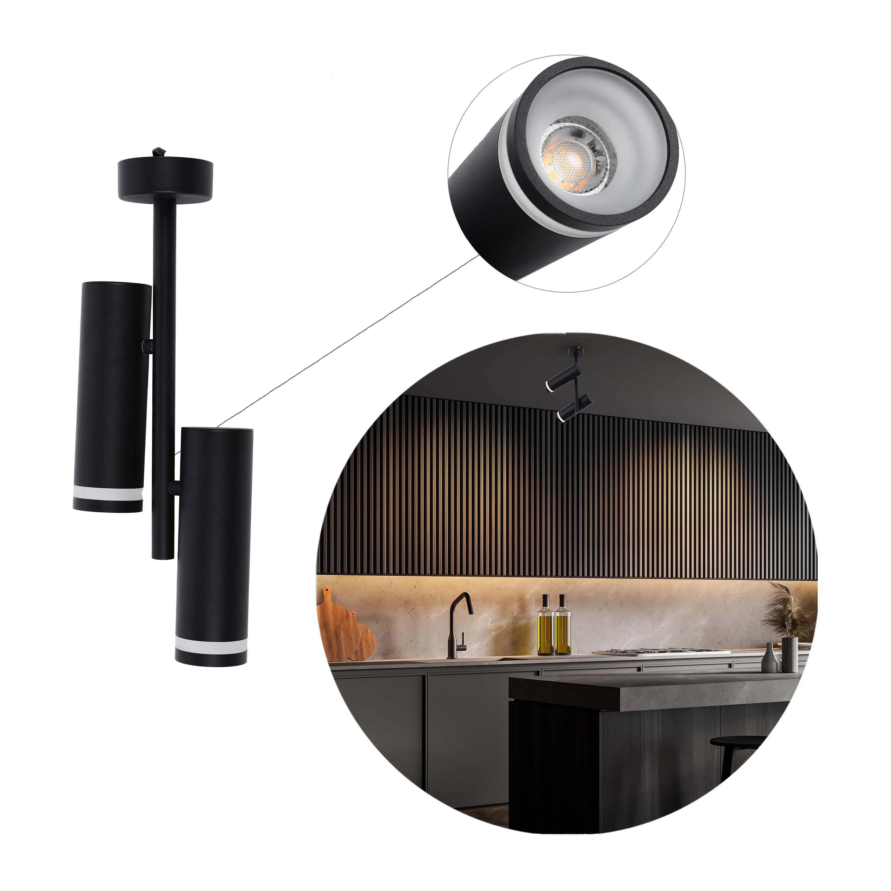 Lámpara de techo con focos gemelos en negro y blanco, portalámparas GU10