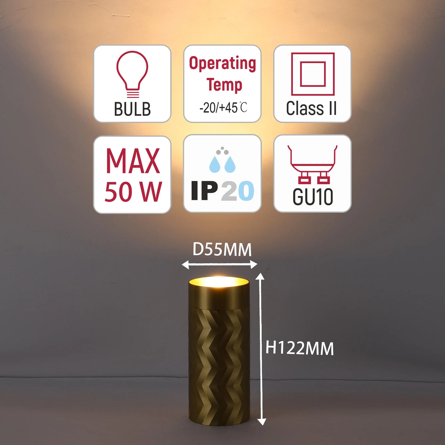 Downlight Chevron GU10 – Cilindro empotrado de 122 mm, regulable, máximo 50W