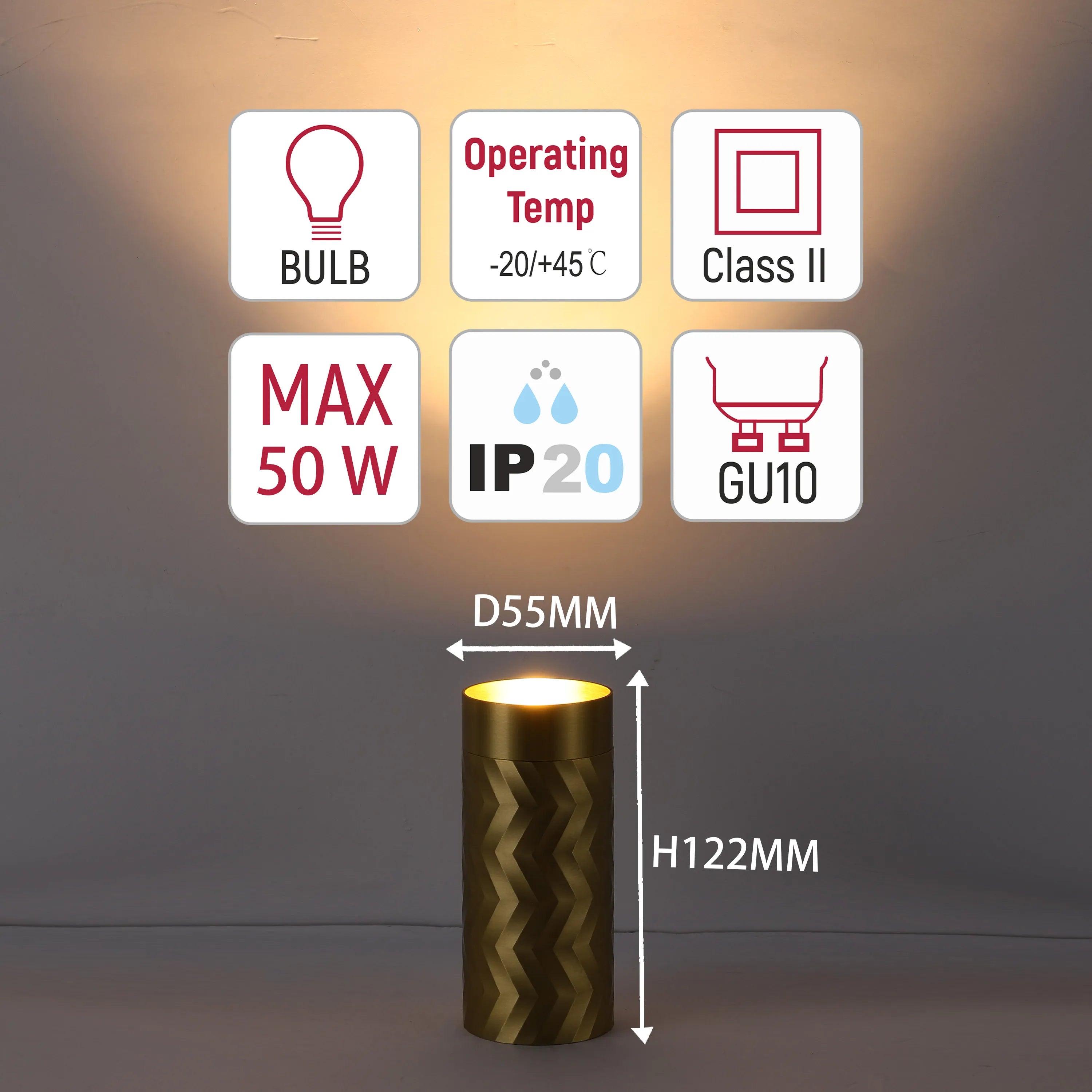 Downlight Chevron GU10 – Cilindro empotrado de 122 mm, regulable, máximo 50W