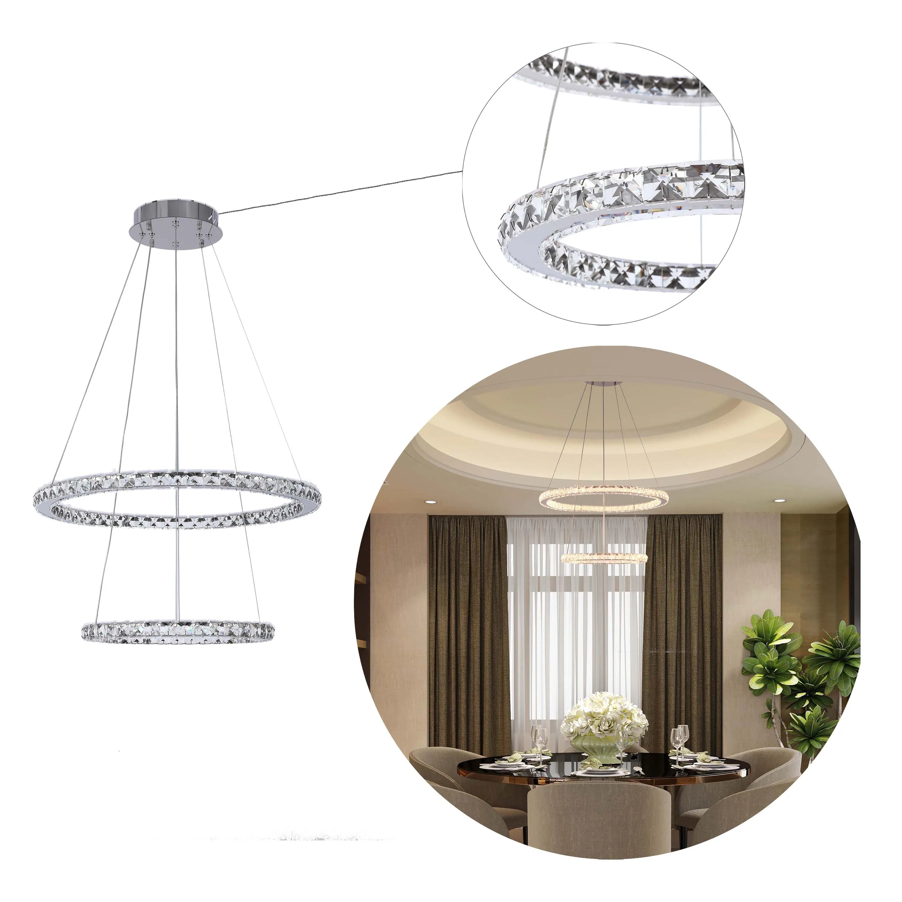 Lámpara de techo moderna candelabro de cromo y cristal