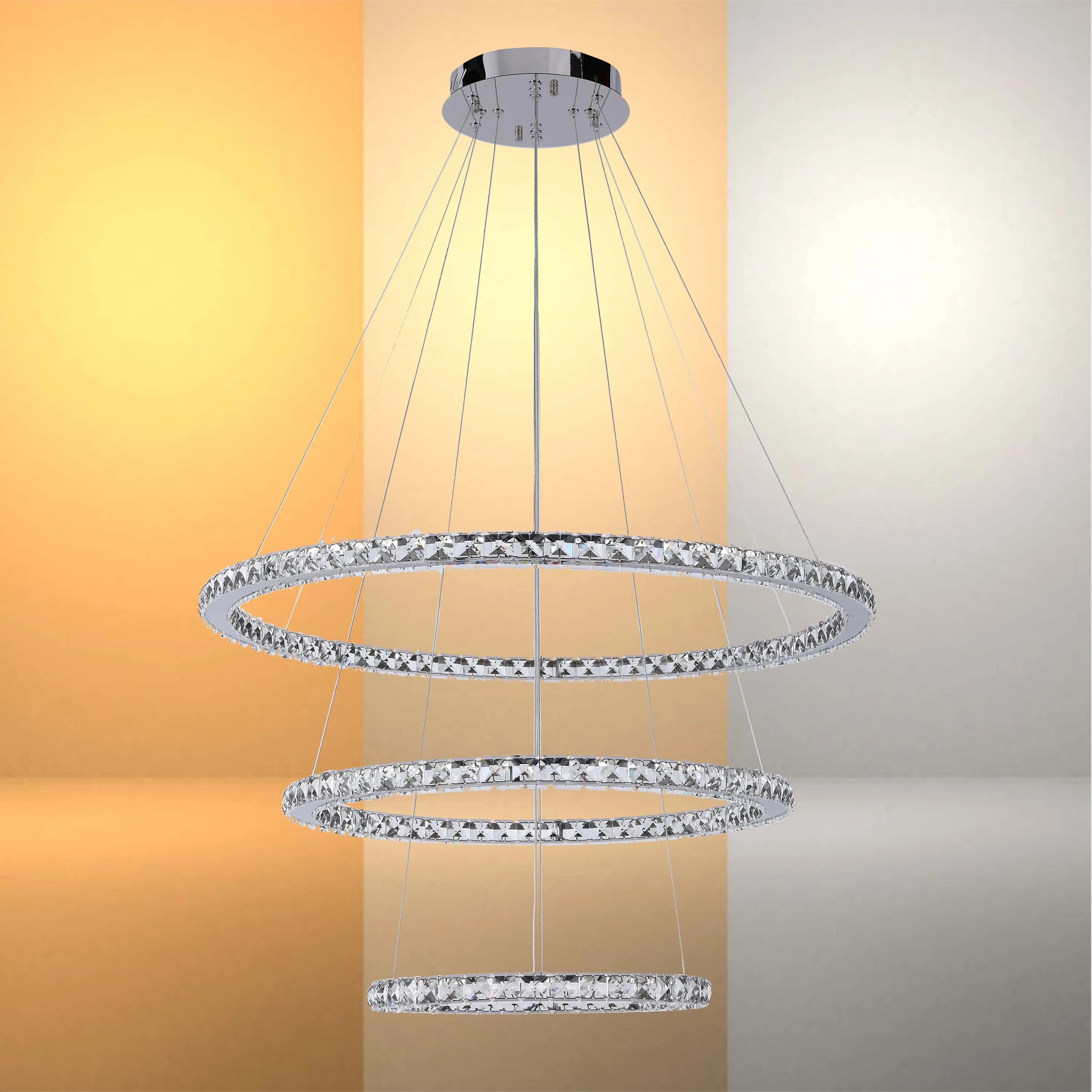 Lámpara de techo moderna candelabro de cromo y cristal