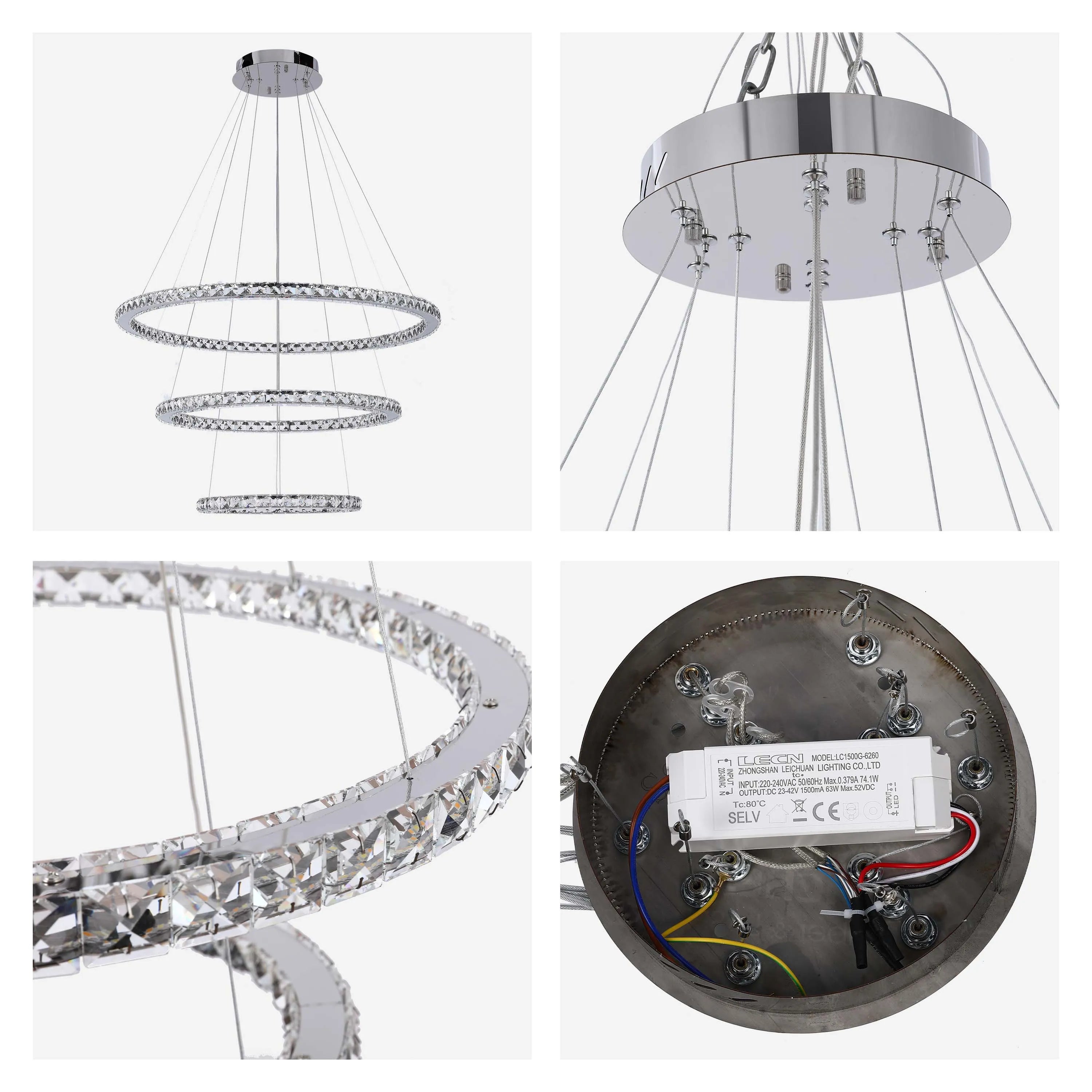 Lámpara de techo moderna candelabro de cromo y cristal