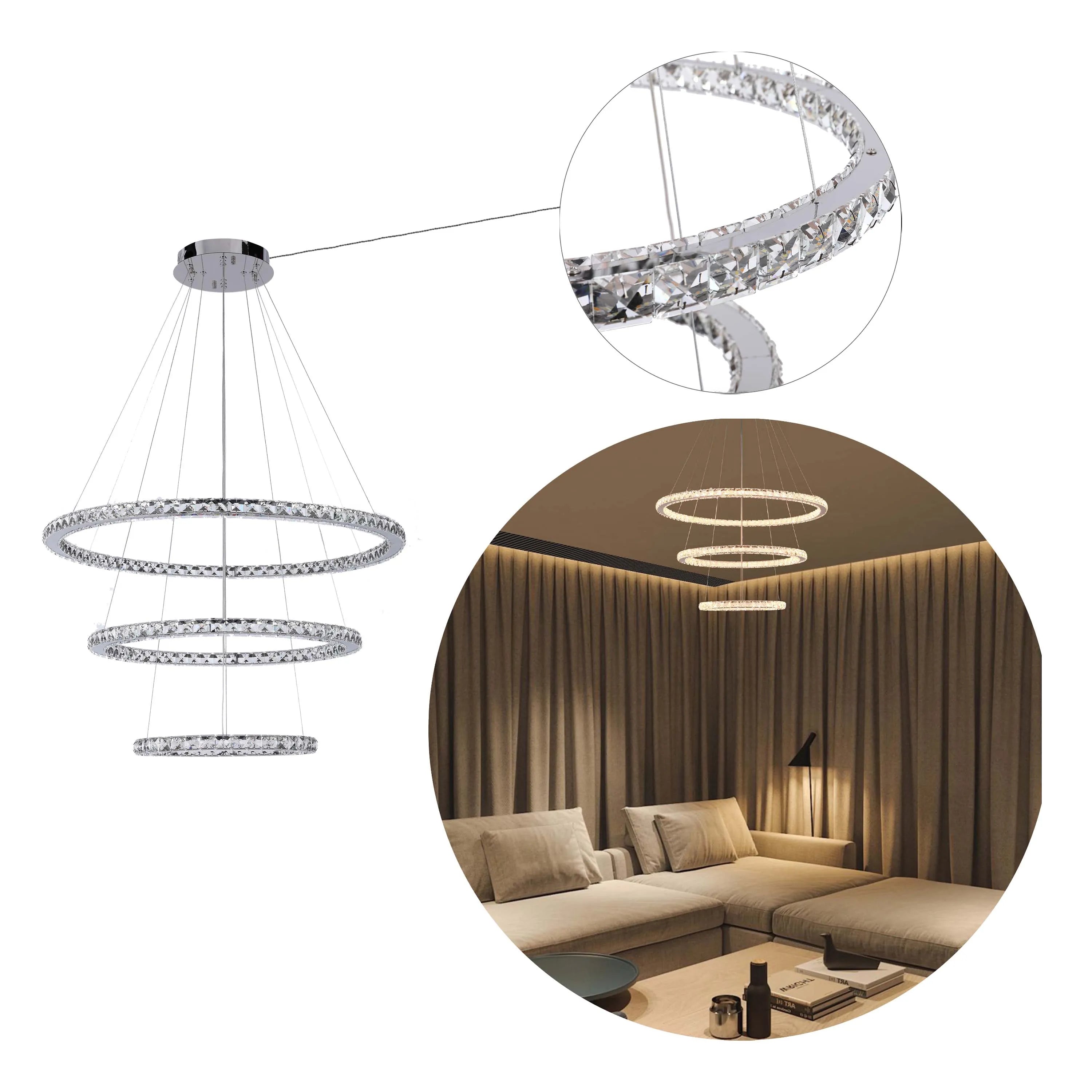 Lámpara de techo moderna candelabro de cromo y cristal