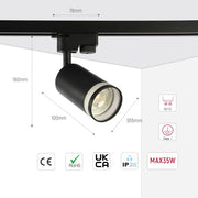 Tamaño y especificaciones técnicas del Foco de Carril Circular Glow GU10-173-03002