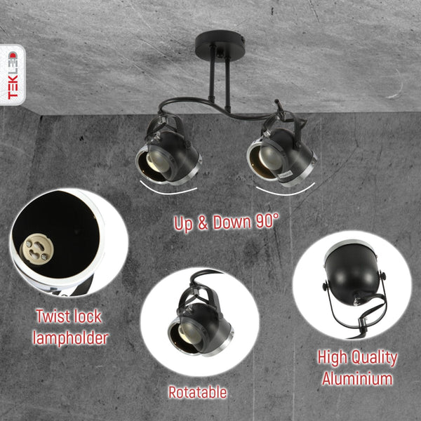 Tomas de cerca de foco de 2 vías Negro y Cromo en forma de S con portalámparas GU10 | TEKLED 172-03104