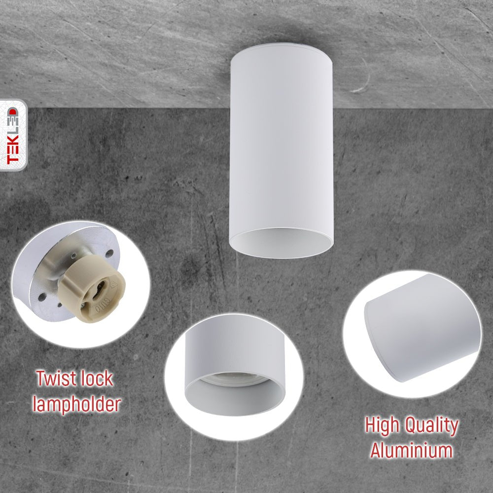 Tomas de cerca del Downlight Cilíndrico Blanco de Montaje Superficial con Ajuste GU10 | TEKLED 172-03022