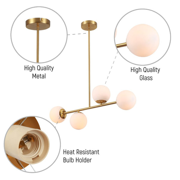 Close up shots of Gold Metal Body Opal Glass Globes Ceiling Light with 4xE27 Fittings | TEKLED 158-19714