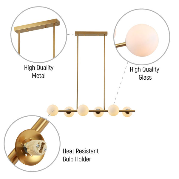 Close up shots of Gold Metal Body Opal Glass Globes Kitchen Island Chandelier Ceiling Light with 6xG9 Fittings | TEKLED 158-19716