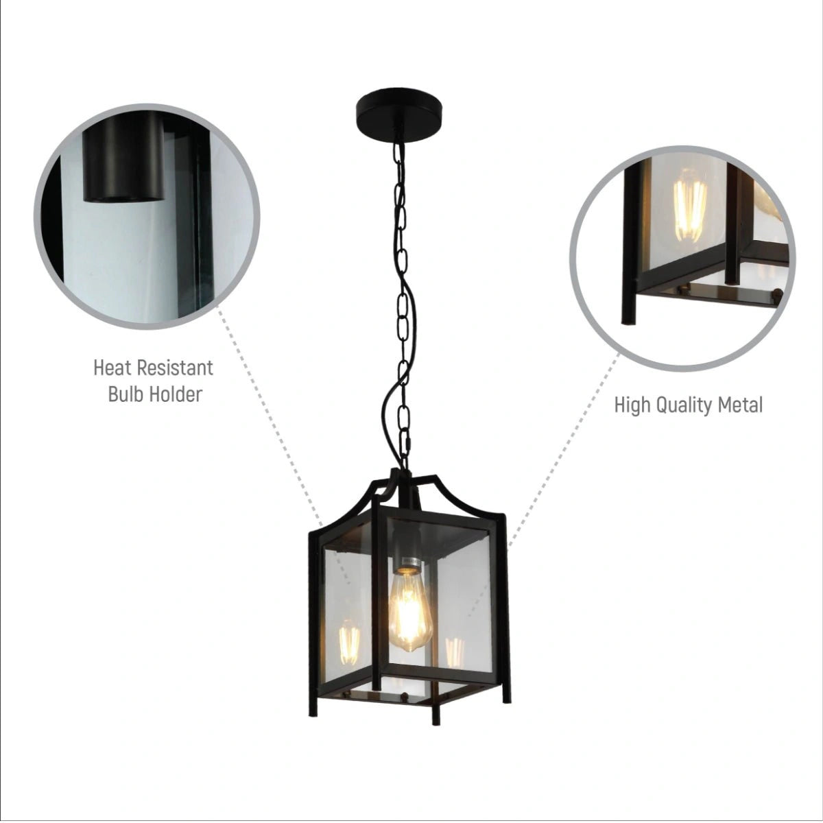 Close up shots of Cube Retro Traditional Lantern Pendant Ceiling Light with E27 | TEKLED 159-17868