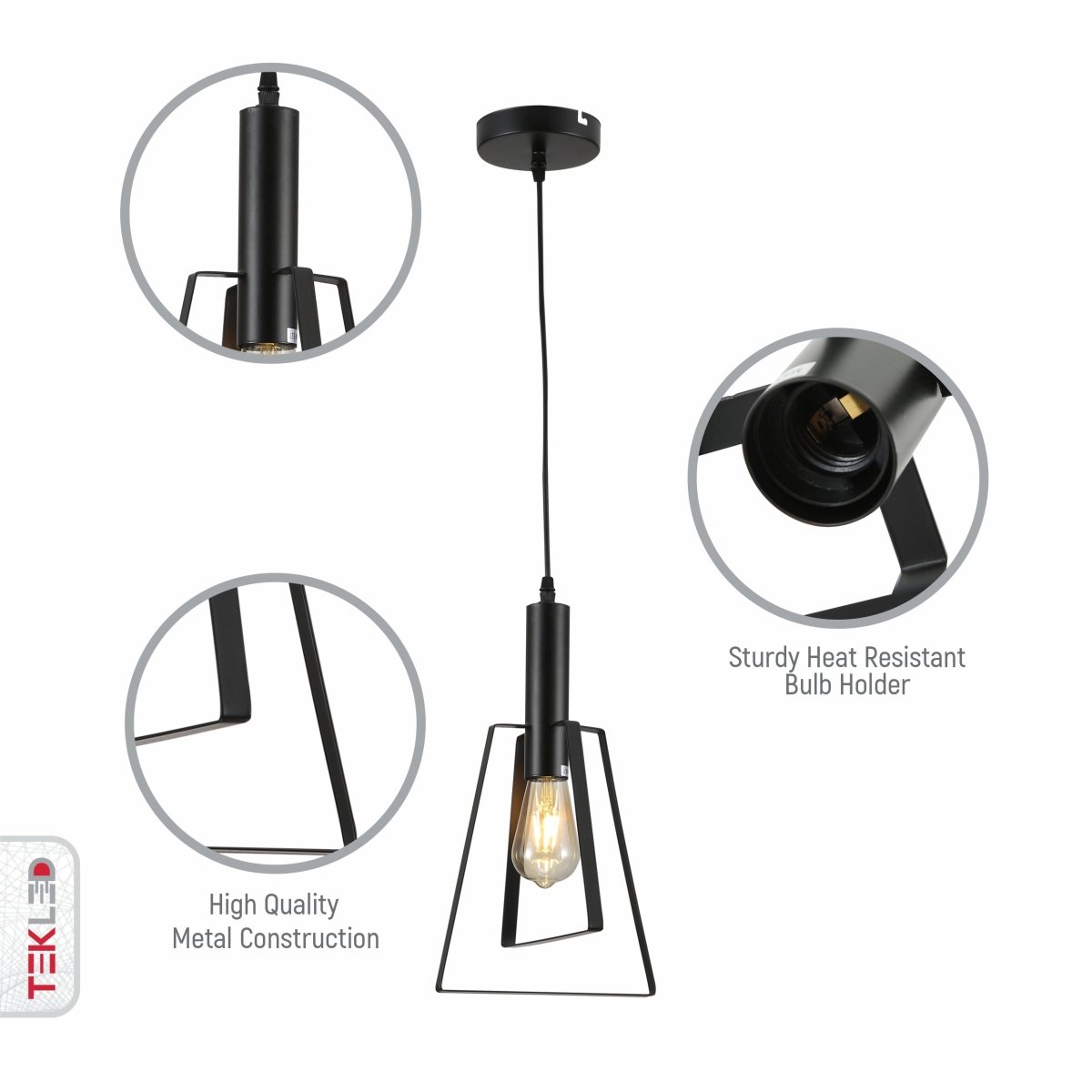 Close up shots of Nordic Black Cage Pendant Light with E27 Fitting | TEKLED 159-17500