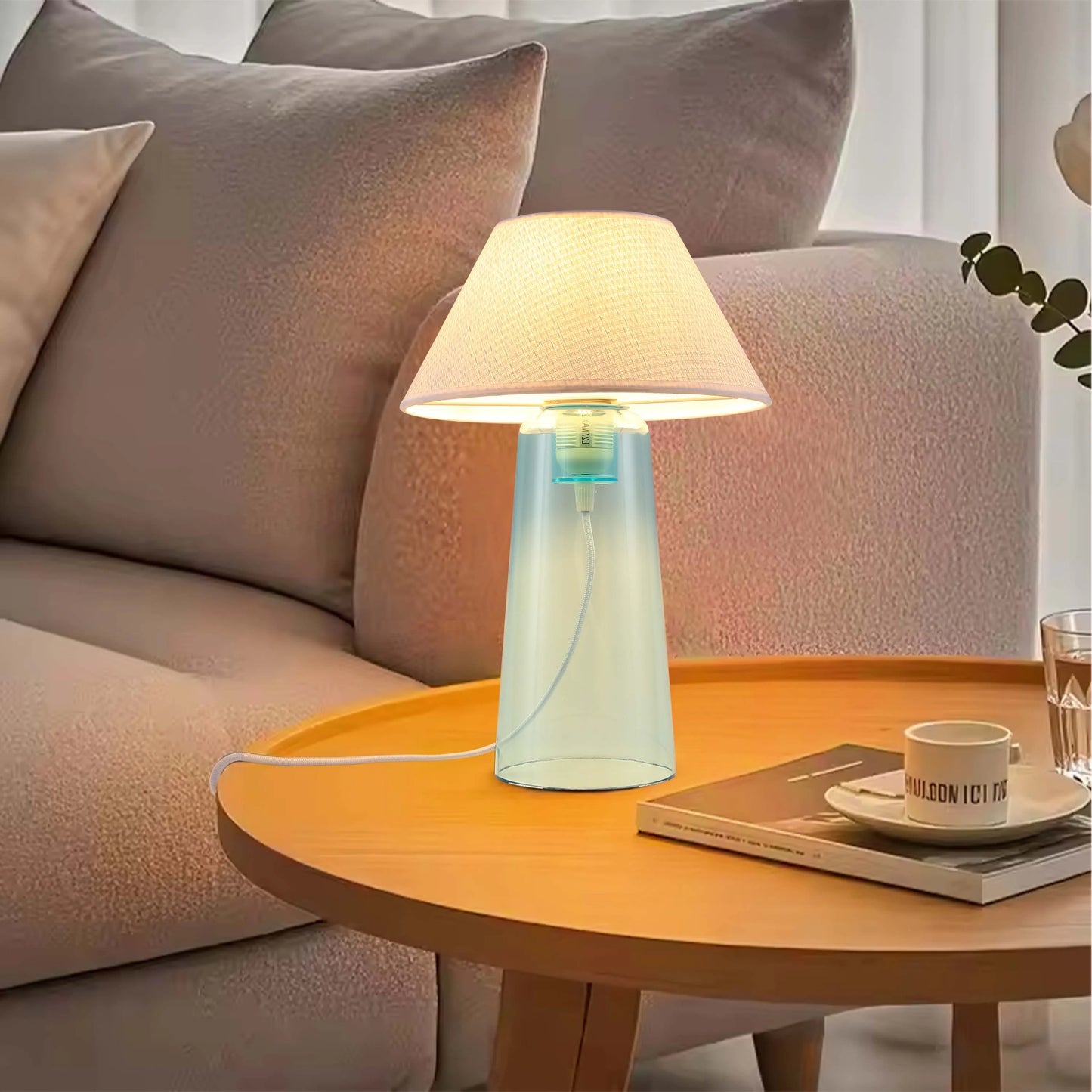 Lámpara de mesa cónica con pantalla de tela - Casquillo E27, regulable, diámetro de 245 mm