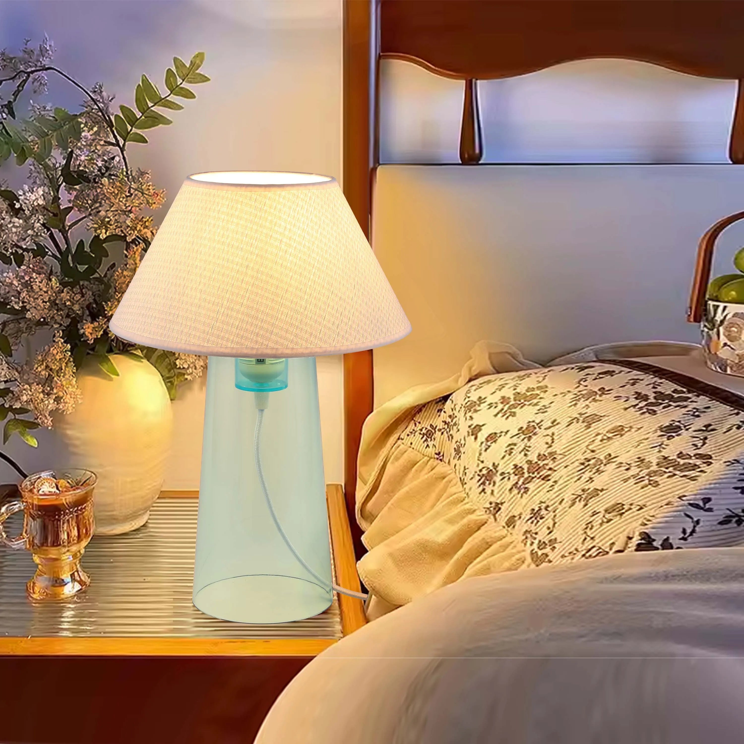 Lámpara de mesa cónica con pantalla de tela - Casquillo E27, regulable, diámetro de 245 mm