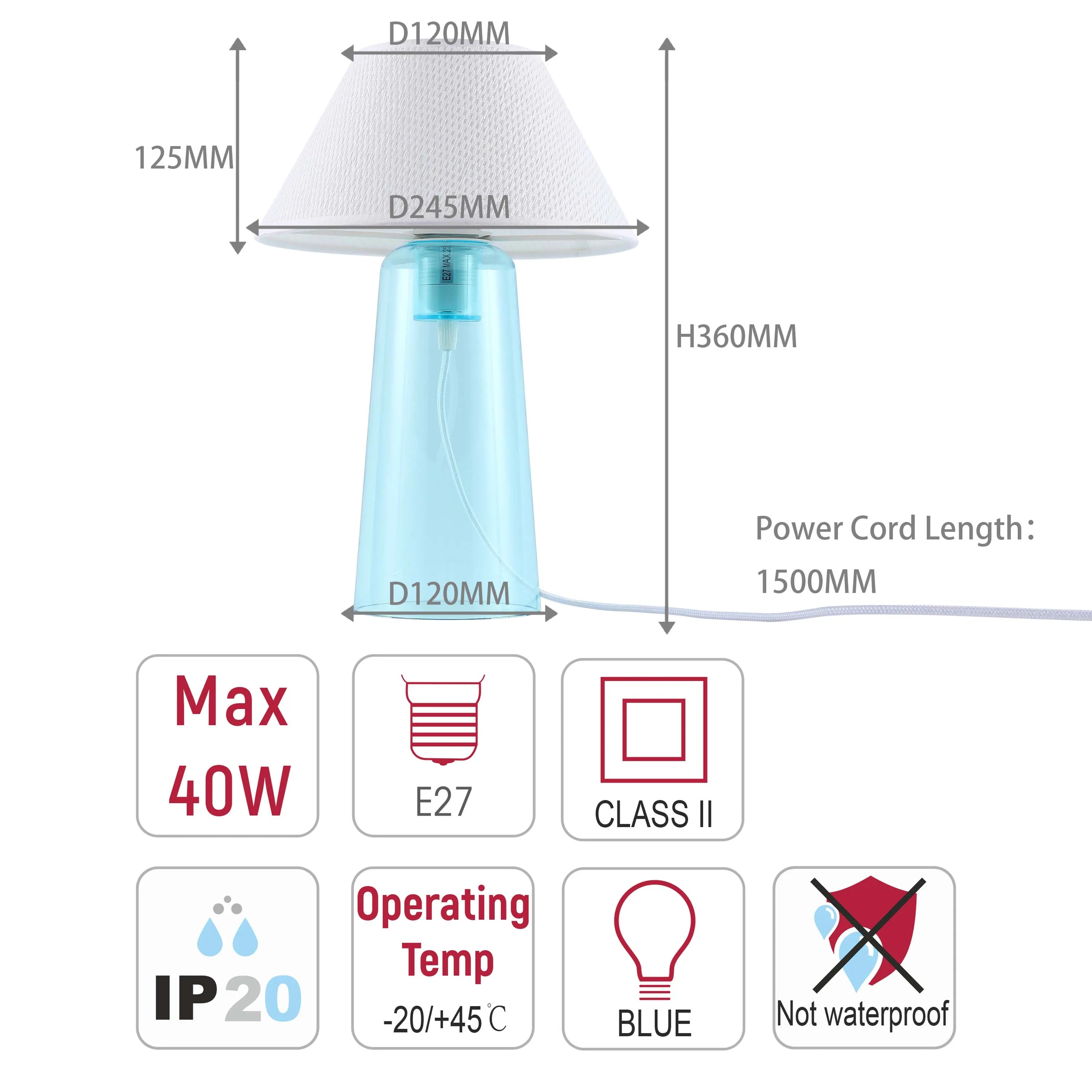 Lámpara de mesa cónica con pantalla de tela - Casquillo E27, regulable, diámetro de 245 mm