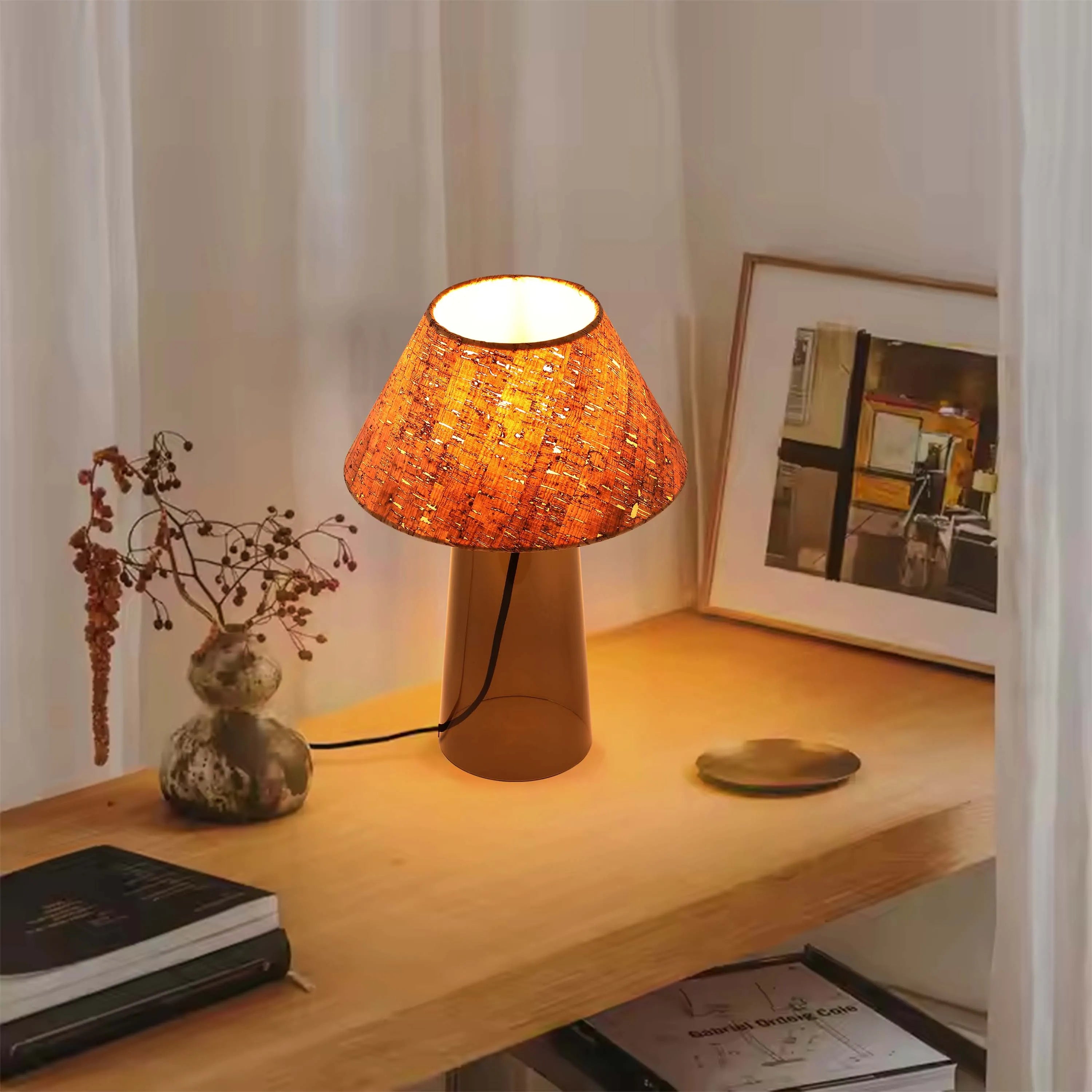 Lámpara de mesa cónica con pantalla de tela - Casquillo E27, regulable, diámetro de 245 mm