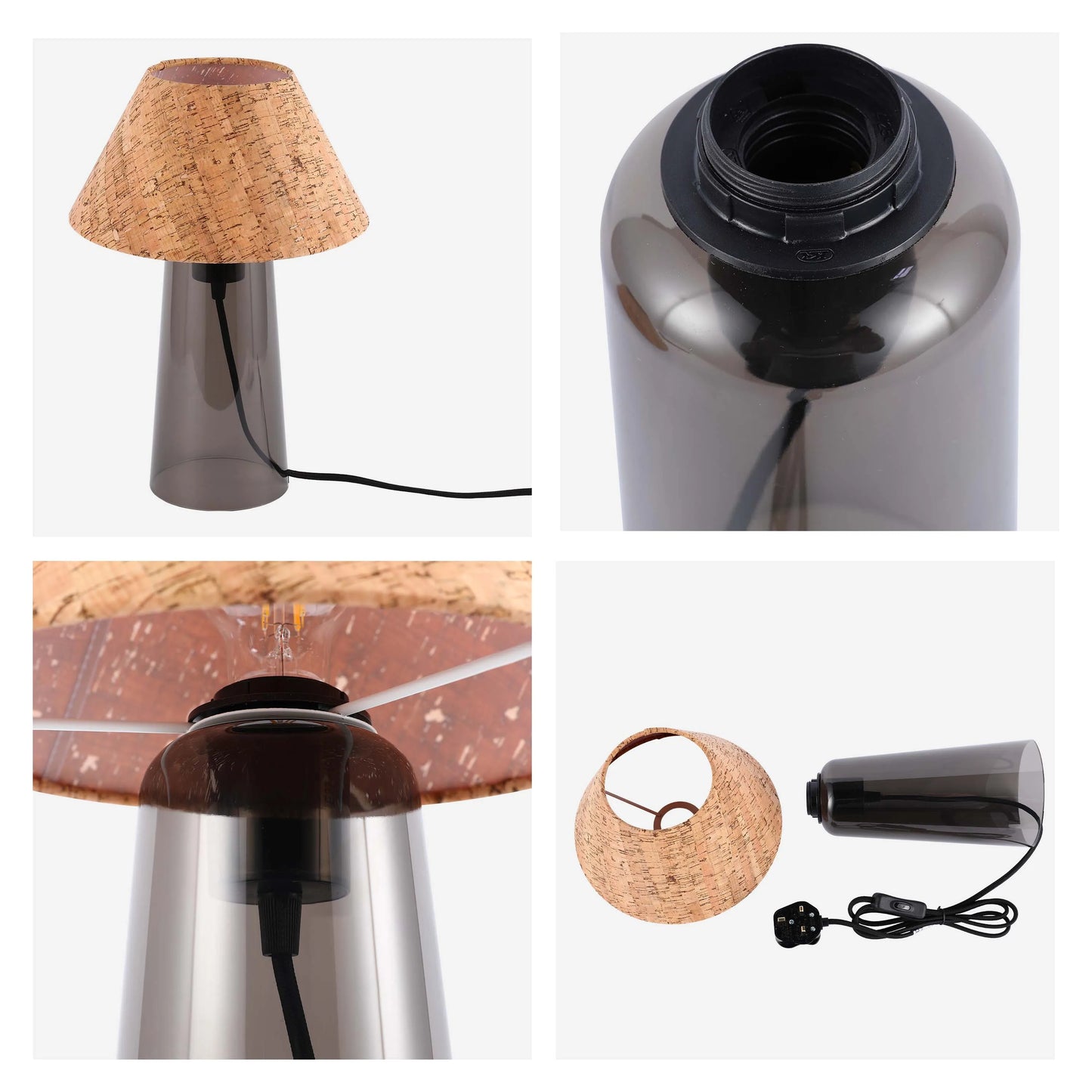 Lámpara de mesa cónica con pantalla de tela - Casquillo E27, regulable, diámetro de 245 mm