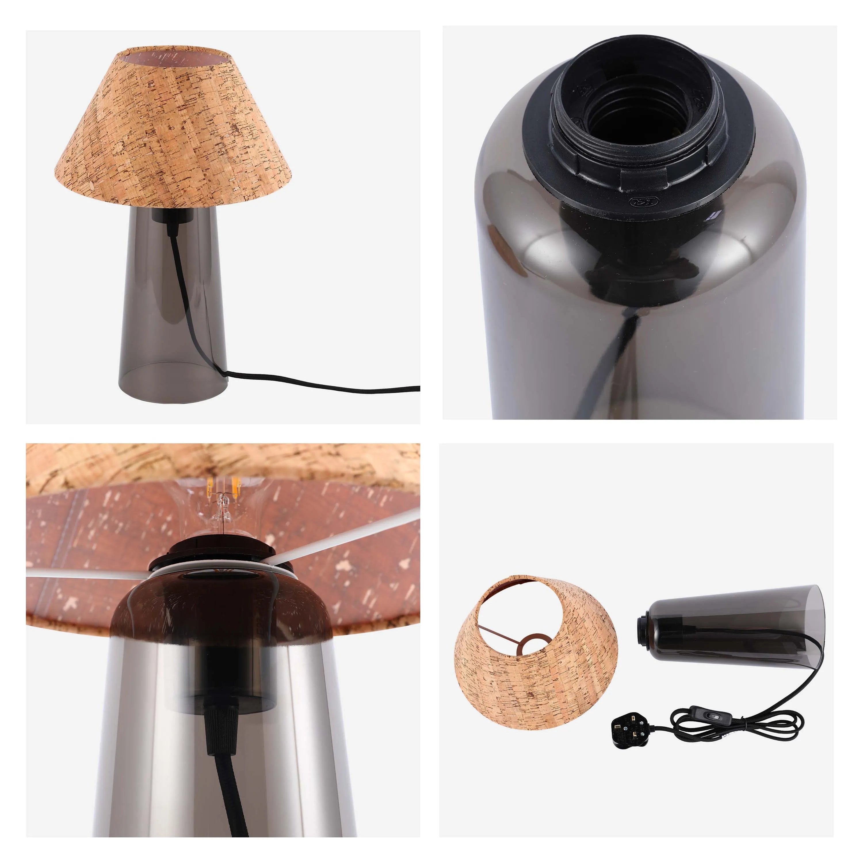 Lámpara de mesa cónica con pantalla de tela - Casquillo E27, regulable, diámetro de 245 mm