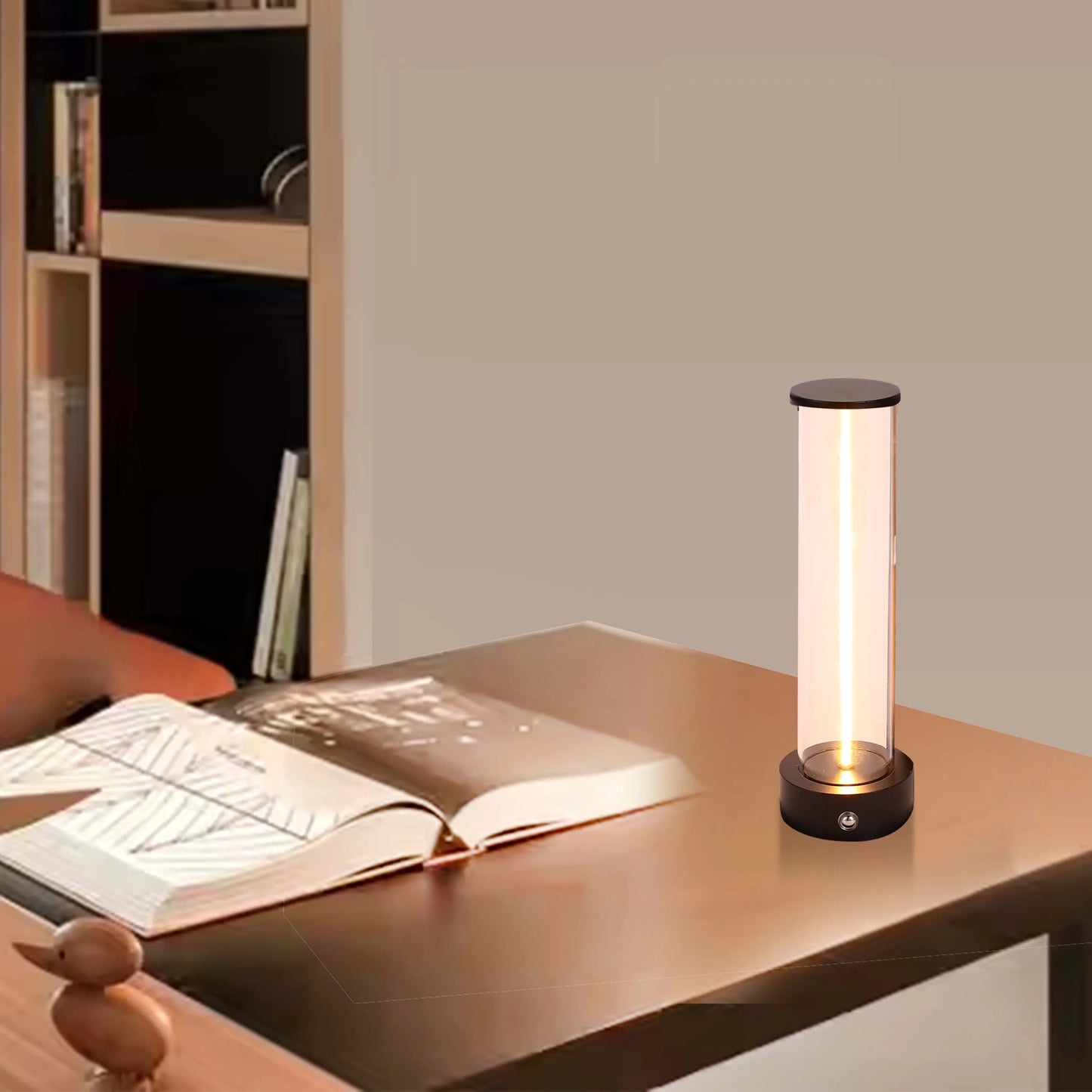 Lámpara de mesa LED inalámbrica con atenuación táctil - Blanco cálido 2600K, recargable, aluminio y vidrio