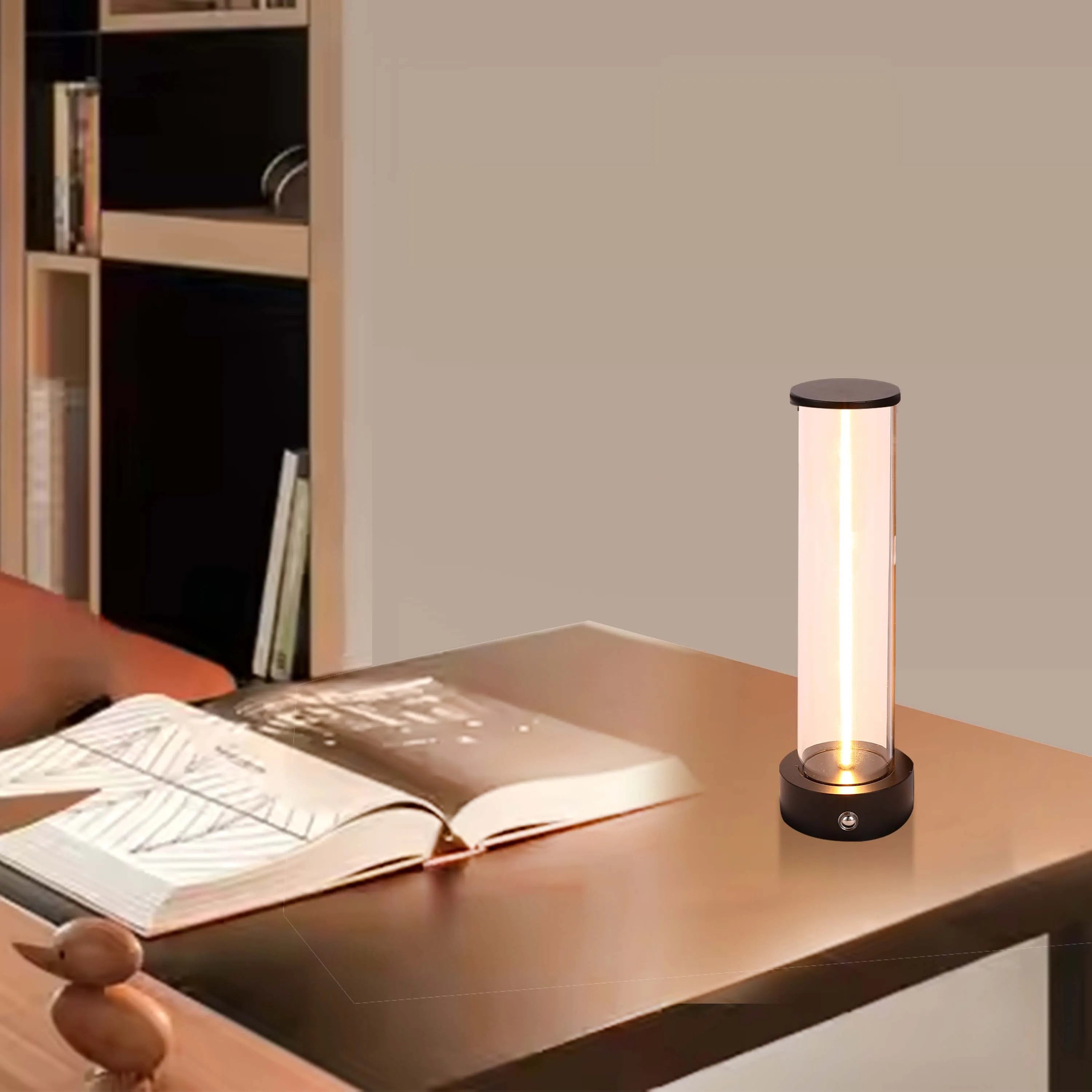 Lámpara de mesa LED inalámbrica con atenuación táctil - Blanco cálido 2600K, recargable, aluminio y vidrio