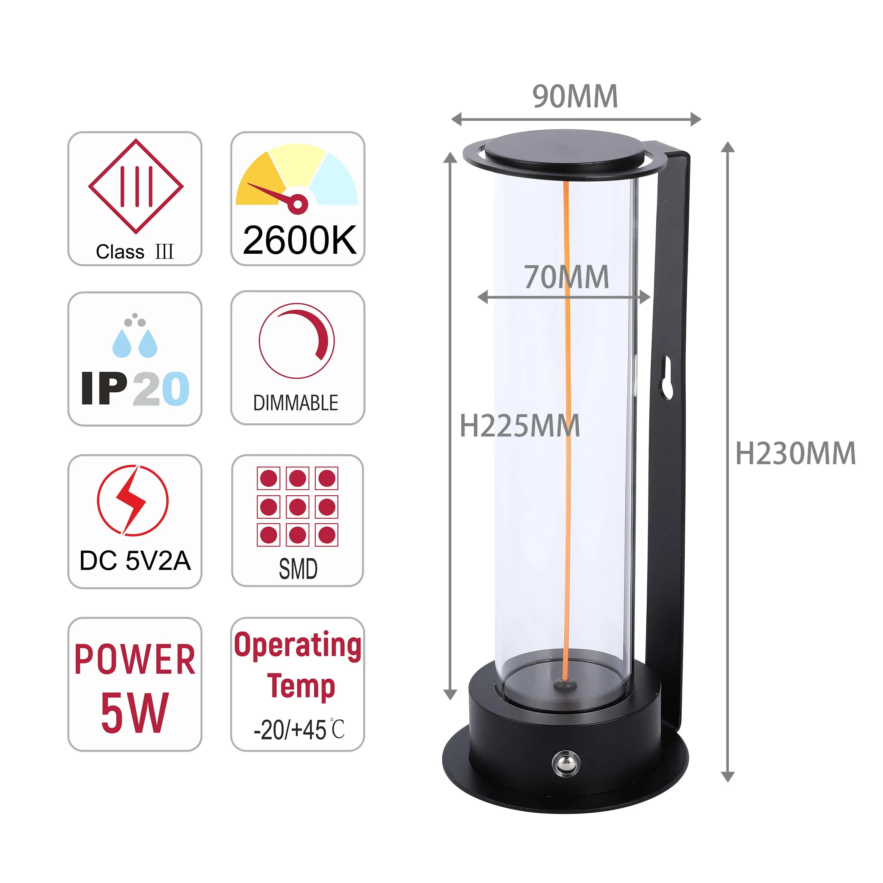 Lámpara de mesa LED inalámbrica con atenuación táctil - Blanco cálido 2600K, recargable, aluminio y vidrio