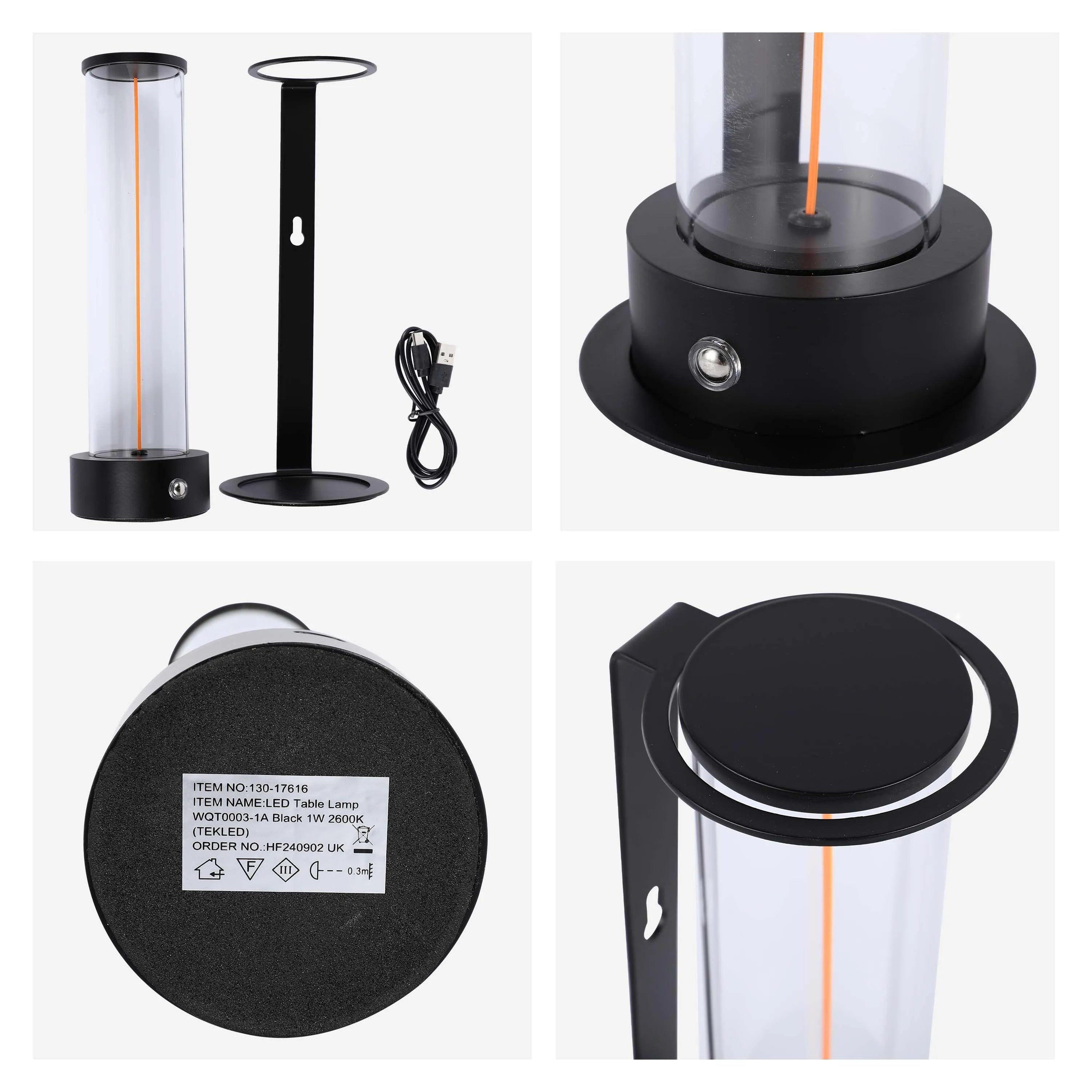 Lámpara de mesa LED inalámbrica con atenuación táctil - Blanco cálido 2600K, recargable, aluminio y vidrio