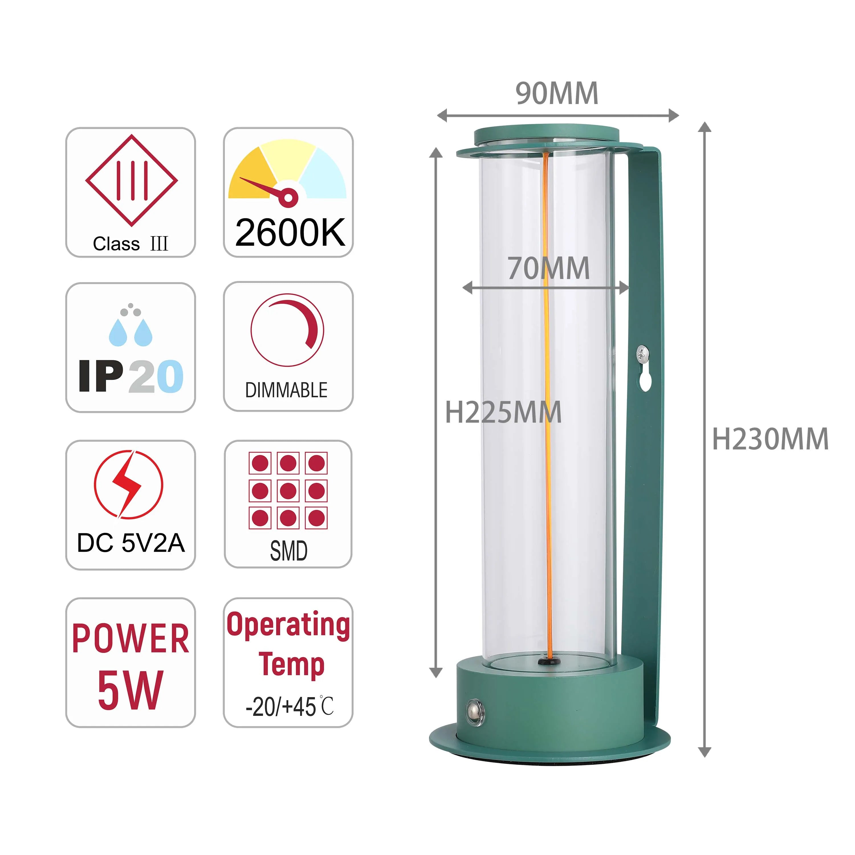 Lámpara de mesa LED inalámbrica con atenuación táctil - Blanco cálido 2600K, recargable, aluminio y vidrio