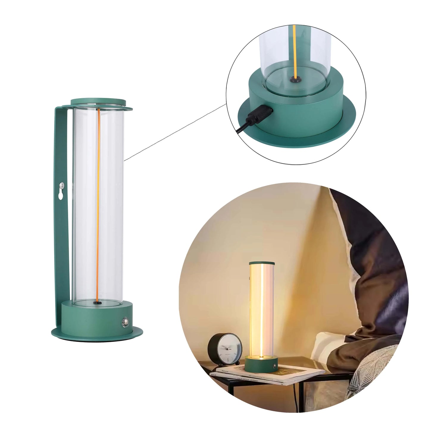 Lámpara de mesa LED inalámbrica con atenuación táctil - Blanco cálido 2600K, recargable, aluminio y vidrio