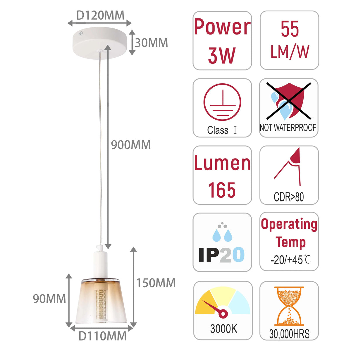 Lámpara LED Lampara Colgante J wattsD0344-1B Color Blanco 3 watts 3000K