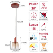 Lámpara LED Lampara Colgante J wattsD0344-1B Burgundy 3 watts 3000K