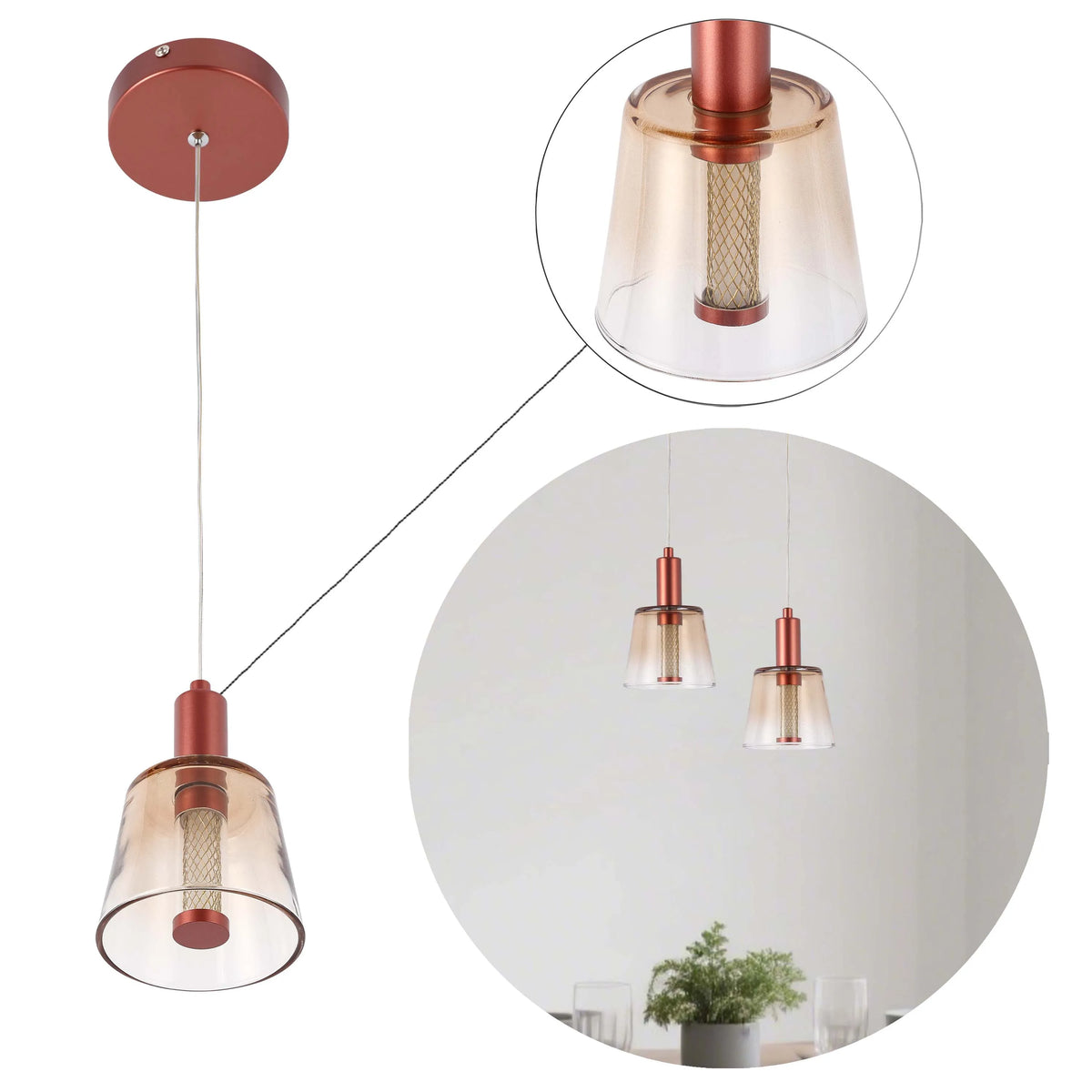 Lámpara LED Lampara Colgante J wattsD0344-1B Burgundy 3 watts 3000K