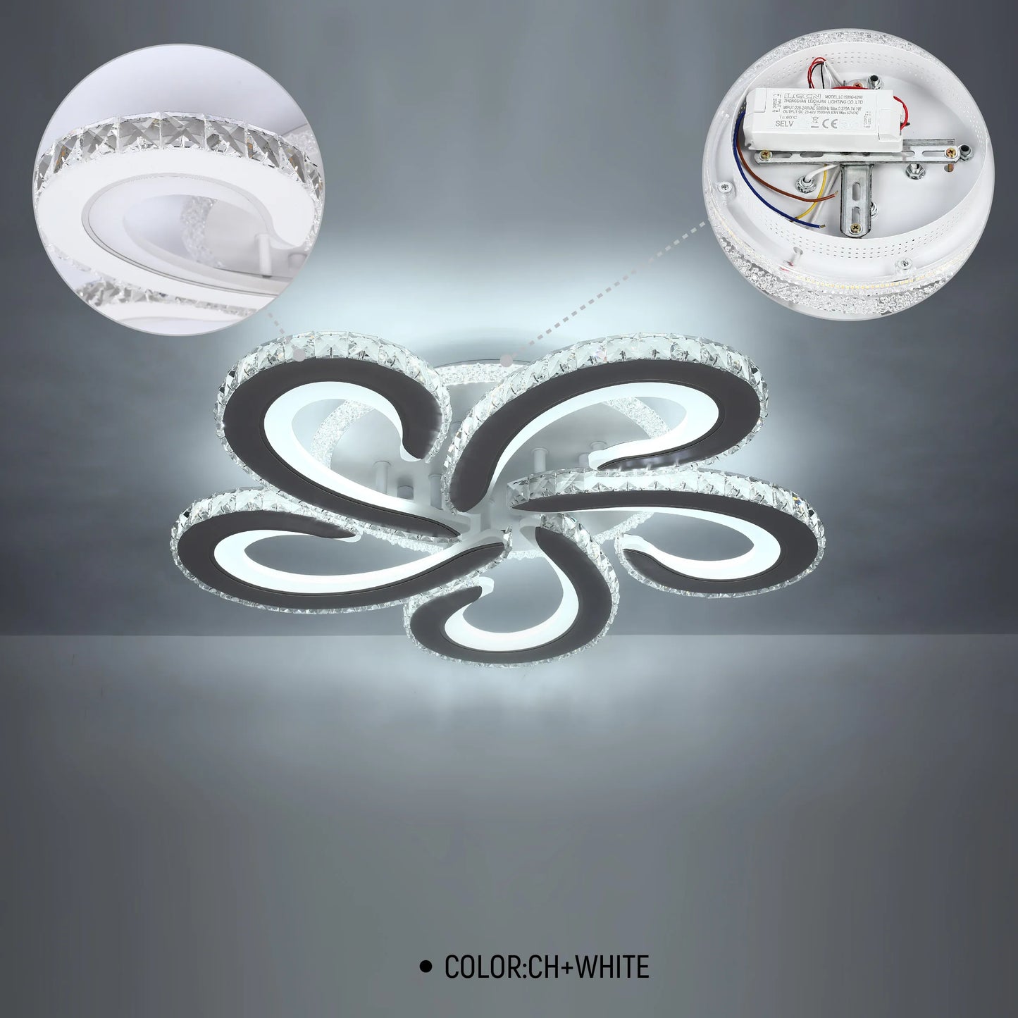 Lámparas de techo LED con cristal - Diseños floral, doble anillo, doble cuadrado, anillo cuádruple
