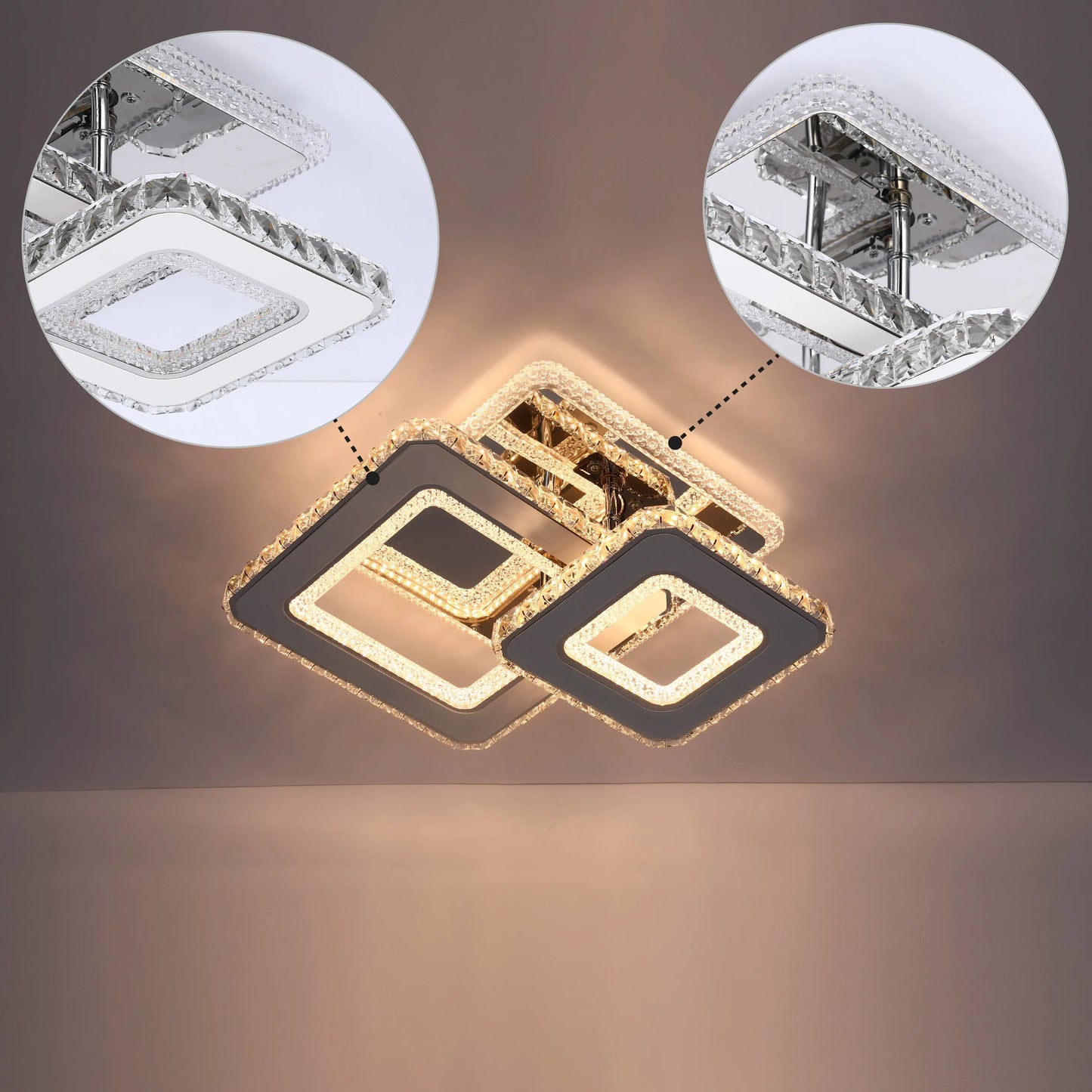 Lámparas de techo LED con cristal - Diseños floral, doble anillo, doble cuadrado, anillo cuádruple