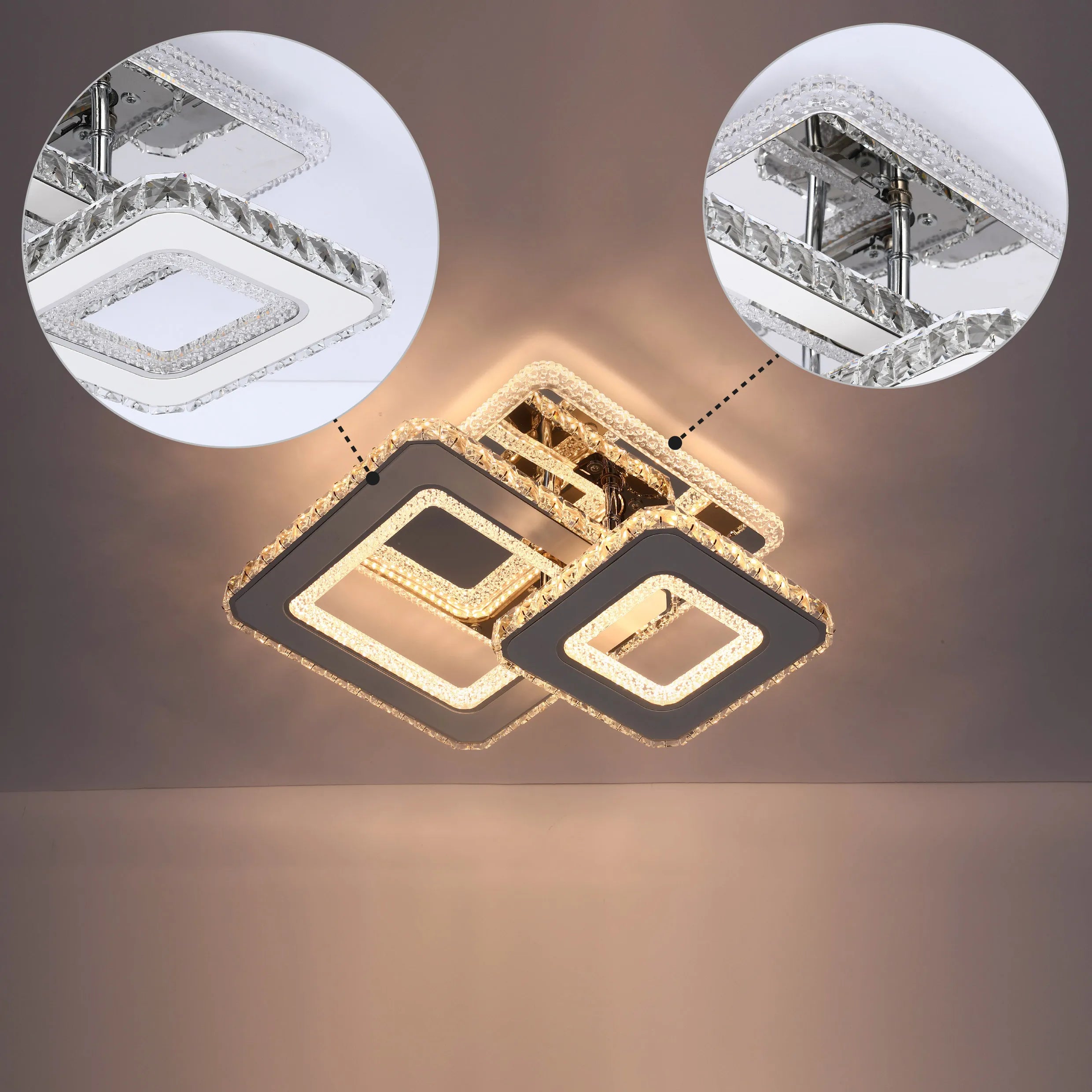Lámparas de techo LED con cristal - Diseños floral, doble anillo, doble cuadrado, anillo cuádruple